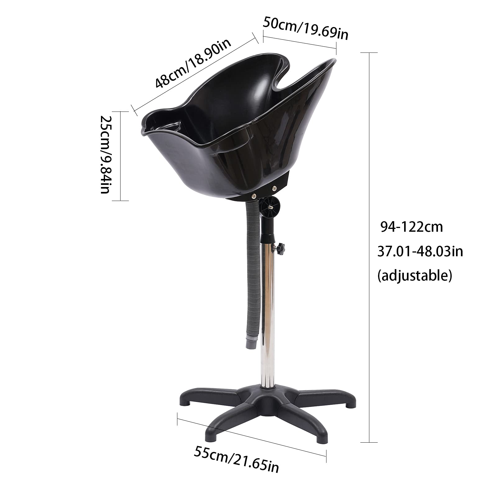 Adjustable Portable Shampoo Bowl Basin with Drain Hose - Height Adjustable Backwash Sink for Home Salon & Professional Hair Washing - Perfect for Hair Treatments, Washing, and Styling at Home or Beauty Salons