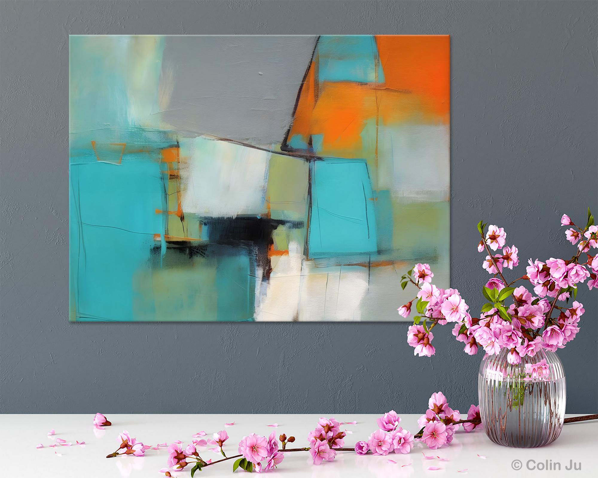 Original Modern Acrylic Dining Room Canvas Painting - Contemporary Abstract Artwork for Office Decor - Large Wall Art for Living Room, Bedroom & Workspace