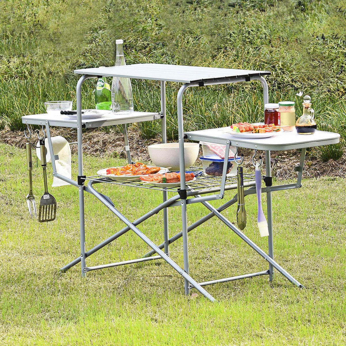 Portable Folding Grill Stand & Table Set with Carrying Bag - Compact BBQ Kit for Outdoor Cooking, Picnics, Camping & Backyard Parties (US Stock) - Perfect for Tailgating, Beach Trips & Garden Gatherings