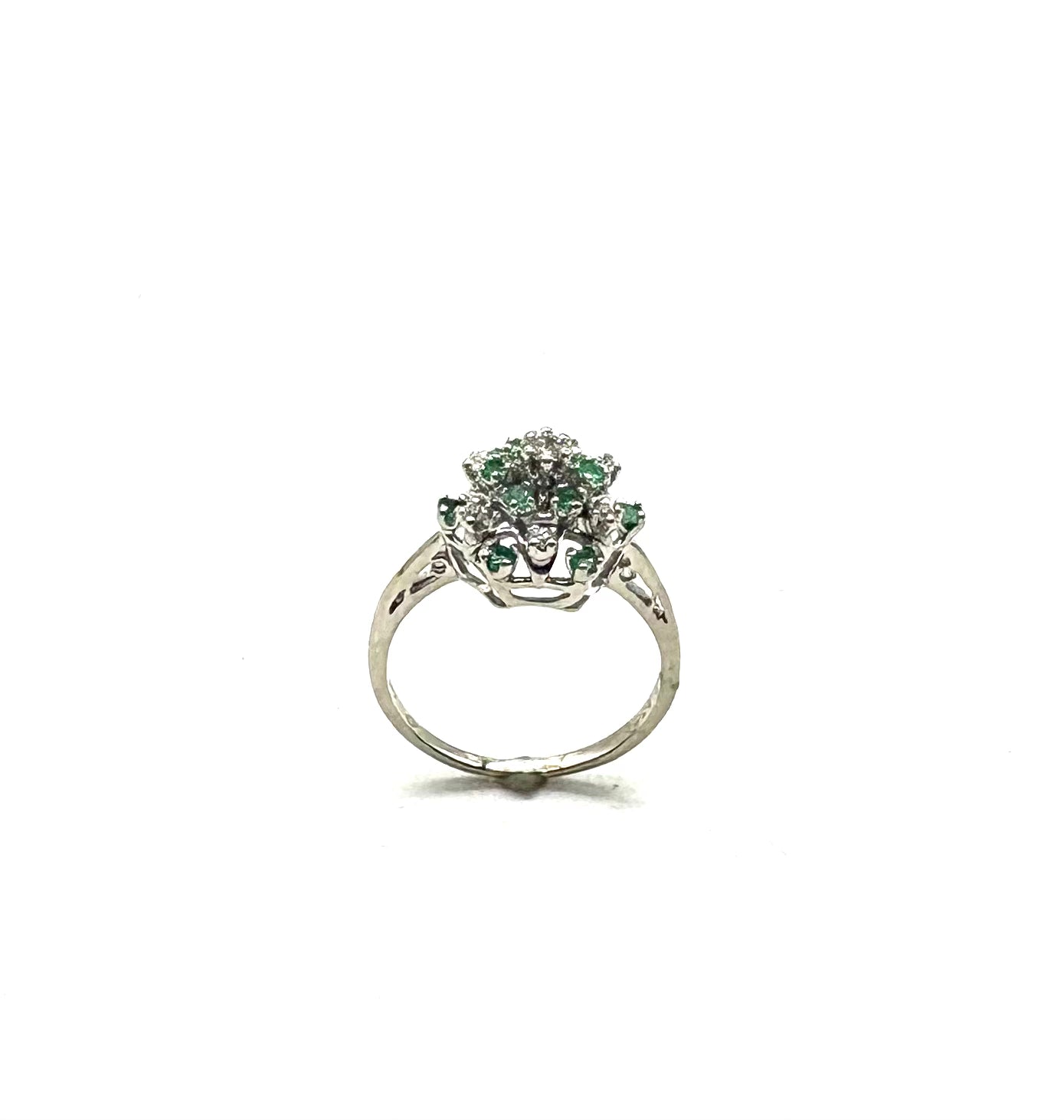 14K White Gold Emerald Cluster Ring for Women - Elegant Vintage Style Jewelry Gift for Wedding, Anniversary & Special Occasions