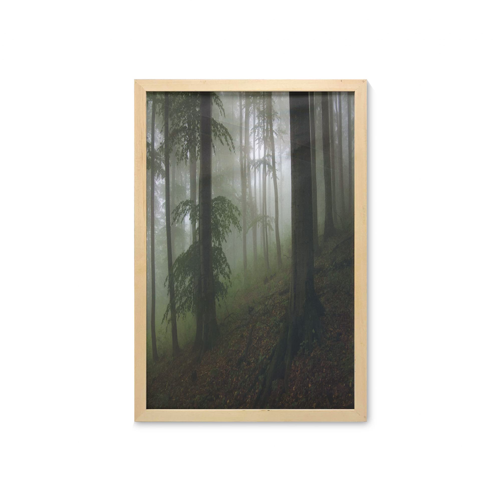 Ambesonne Forest Wall Art with Frame - Mysterious Woods Fog Wilderness Landscape Print, 23