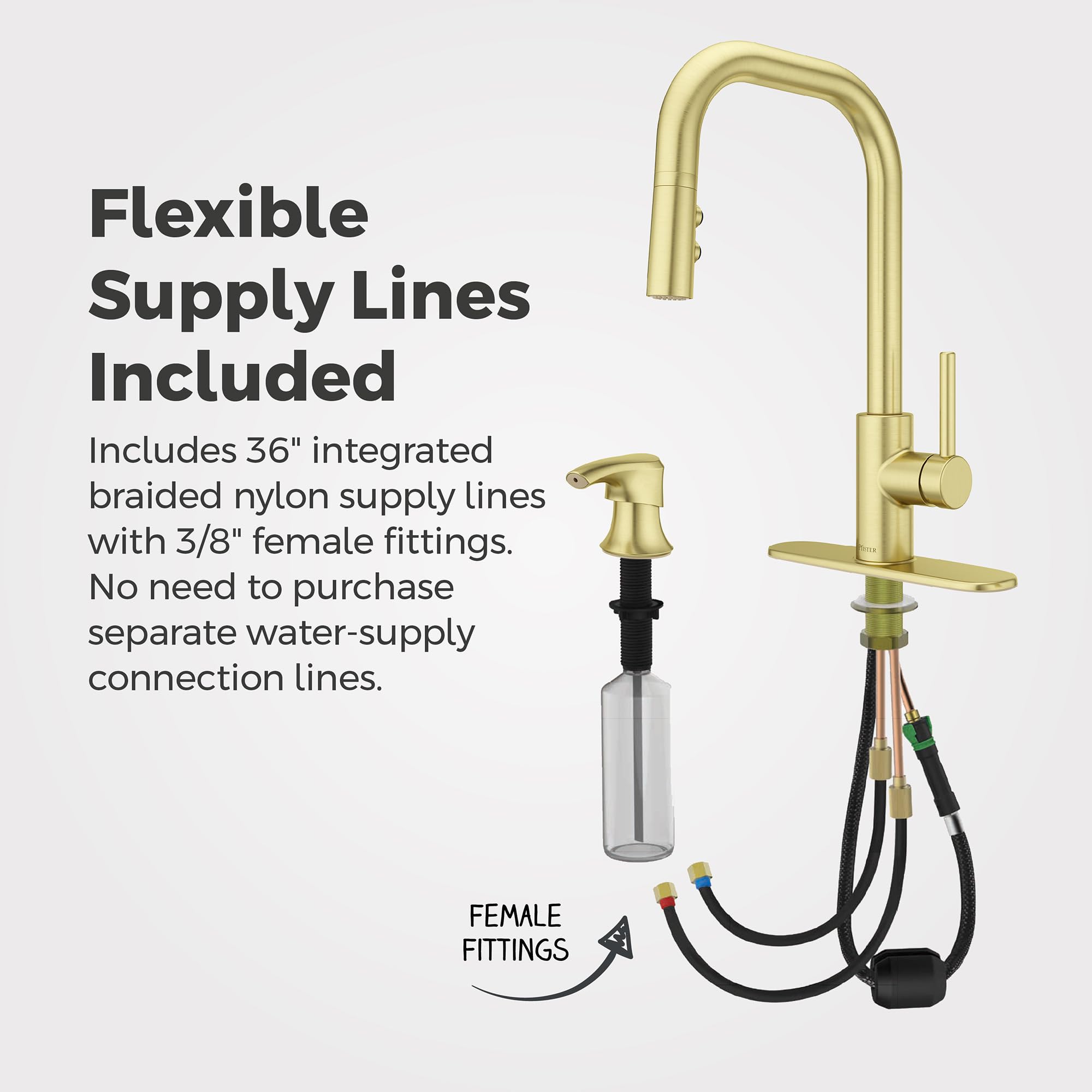 Pfister Zanna Single Handle High Arc Pull Down Kitchen Faucet with Soap Dispenser - Brushed Gold Finish (Model F5297ZNRBG) - Perfect for Modern Farmhouse & Contemporary Kitchen Sinks