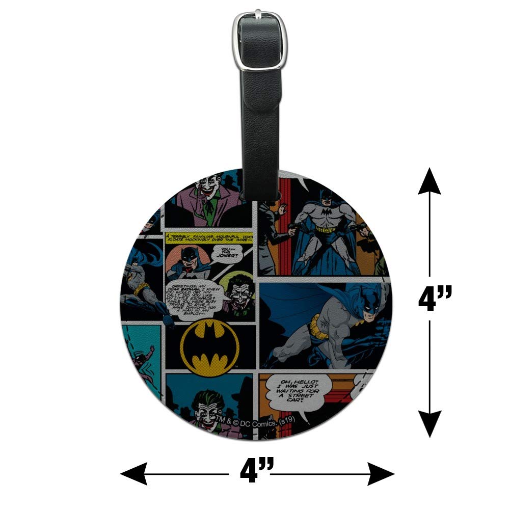 Batman Comic Pattern Round Leather Luggage Tag - Durable Suitcase ID Tag for Travel & Carry-On Bags - Perfect for Airlines, Backpacks & Business Trips