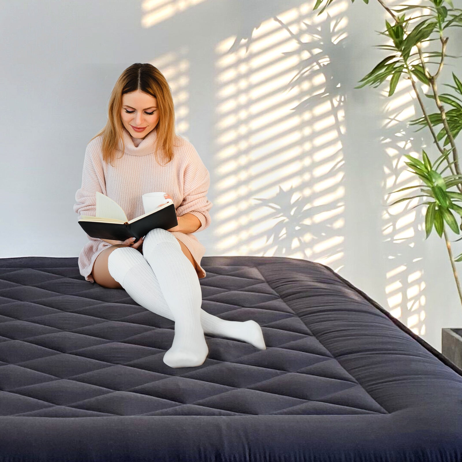 MAXYOYO 6-Inch Extra Thick Japanese Futon Mattress - Premium Diamond Quilted Floor Bed for Bedroom & Guest Room - Black - Perfect for Small Spaces, Studio Apartments & Minimalist Home Decor