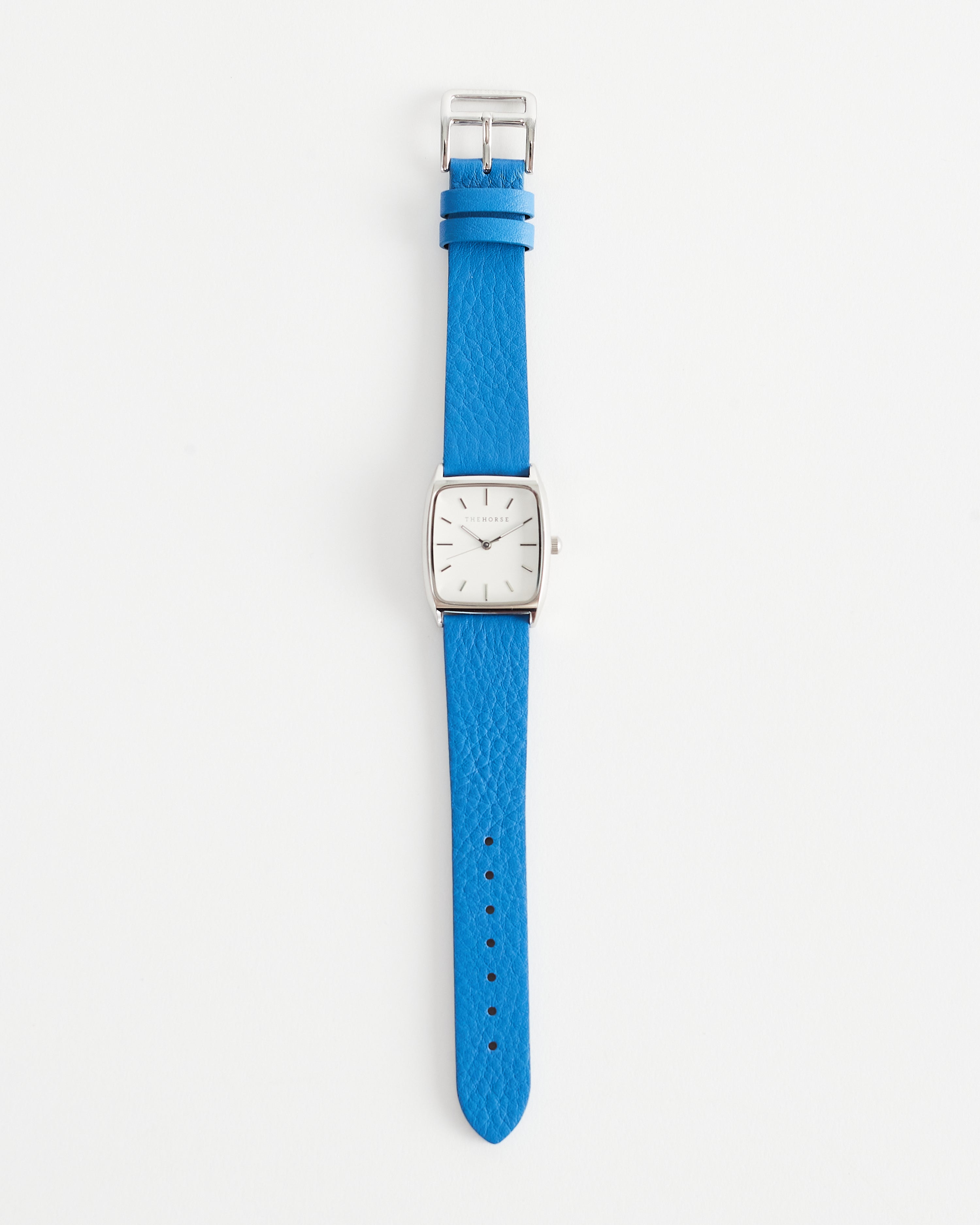 18mm Cobalt Blue Leather Dress Watch Strap with Polished Silver Buckle - Elegant Replacement Band for Formal & Business Occasions