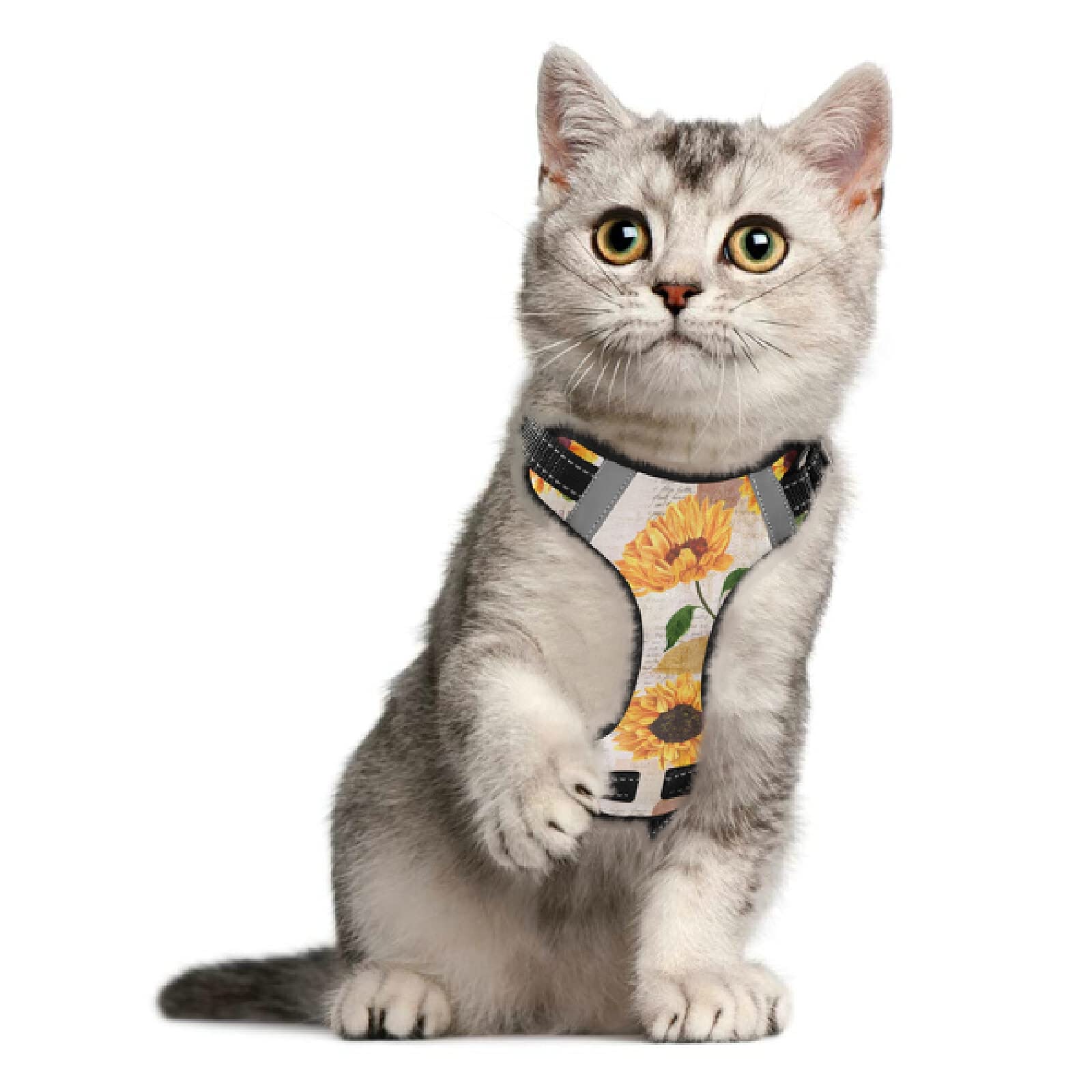 Adjustable Reflective Sunflower Pet Vest Harness for Small Dogs & Cats - Soft Padded Walking Harness with Handle for Puppies & Kittens - Perfect for Outdoor Walks, Night Safety & Daily Adventures