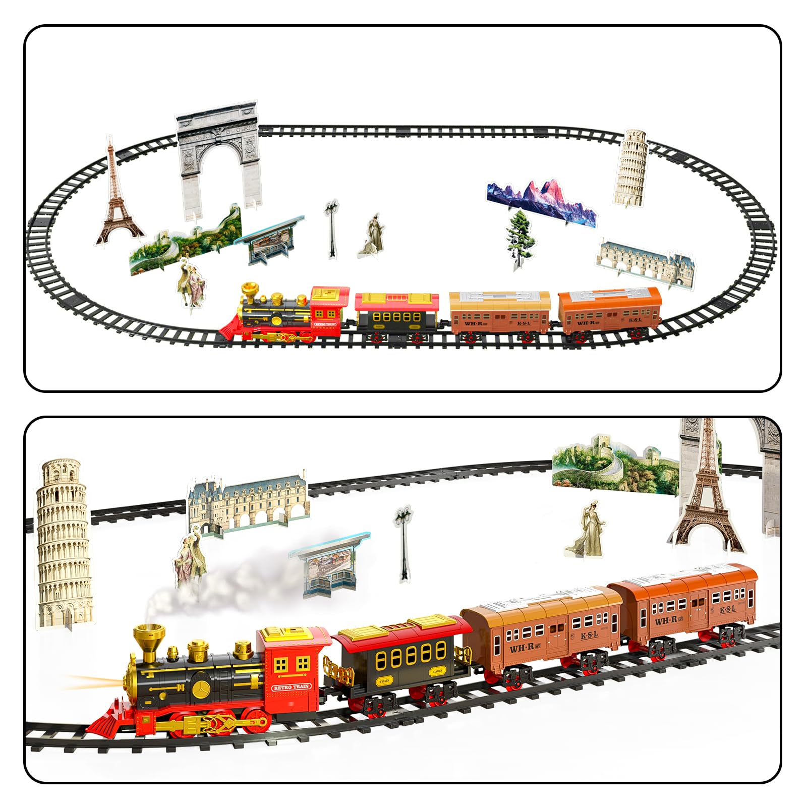 Electric Train Set for Kids Ages 3-7 - Rechargeable Battery Powered Toy Train with Steam Engine, Cargo Car & Tracks - Realistic Smoke, Lights & Sounds - Perfect Gift for Boys & Girls | Playroom, Birthday & Christmas Present