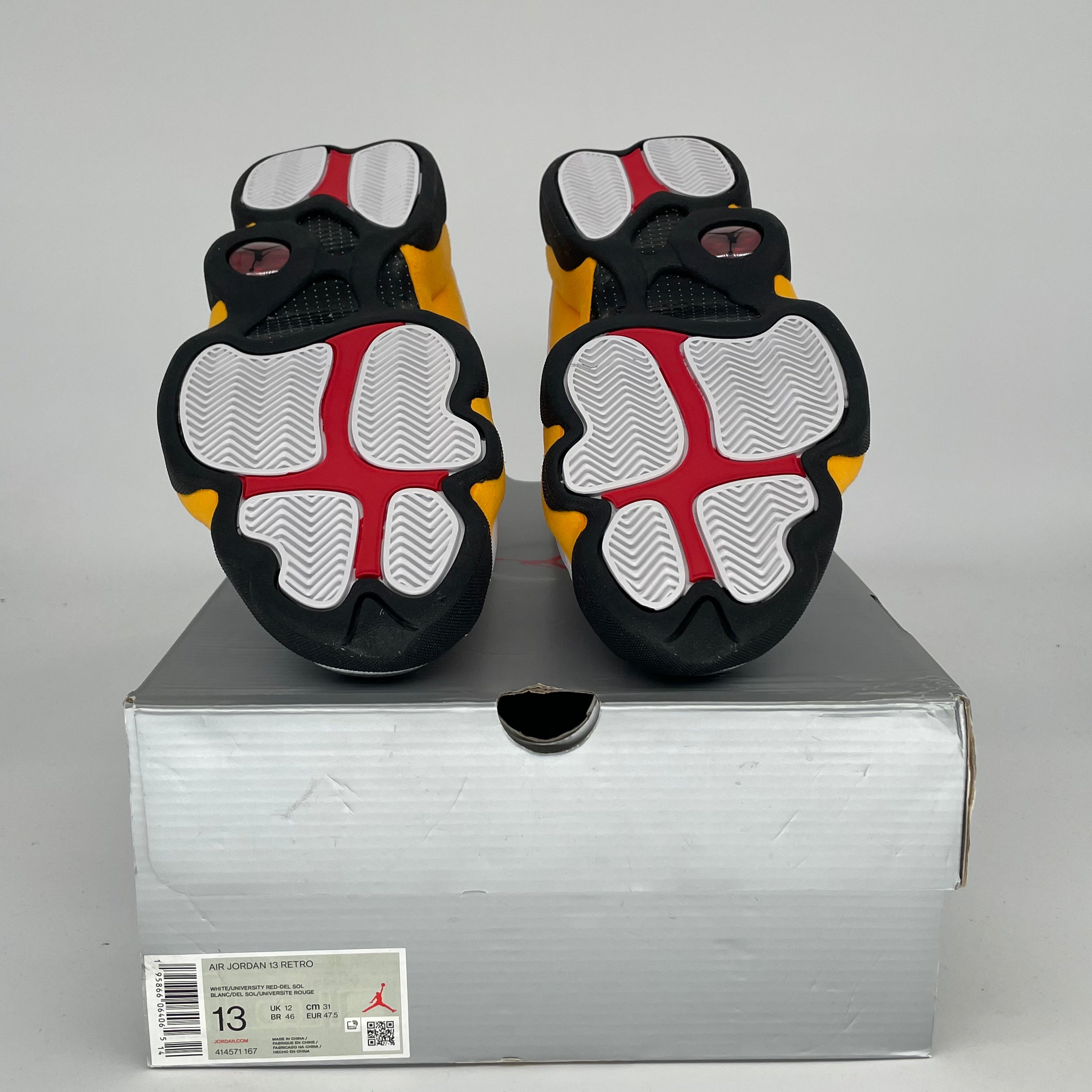 AIR JORDAN 13 DEL SOL Men's Basketball Shoes Size 12 - White/Black-Del Sol (414571-167) | Retro Sneakers for Casual Wear & Sports Performance