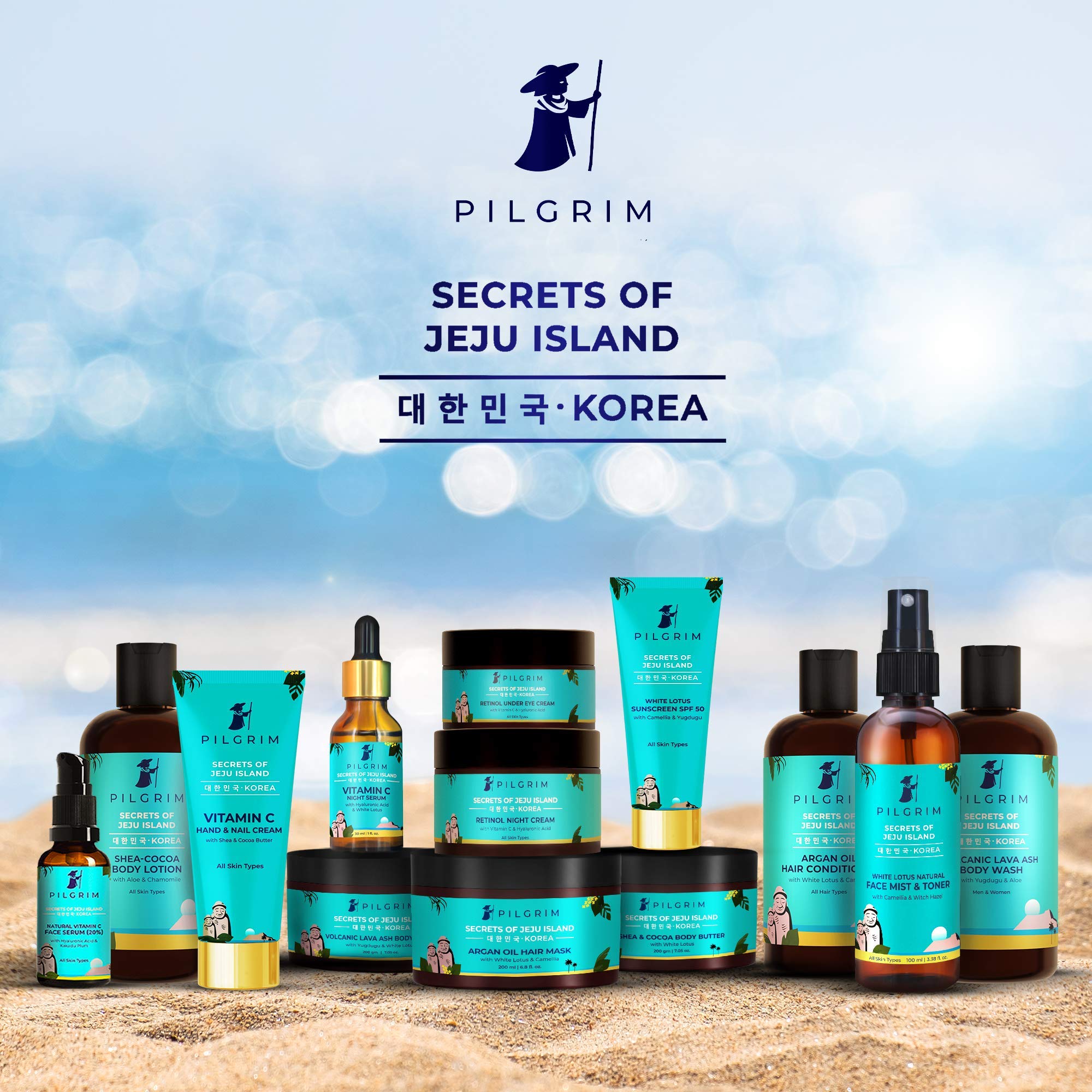 Pilgrim Jeju Volcanic Lava Ash Shampoo & Argan Oil Hair Mask & Conditioner Set - Sulfate Free, 200ml - Korean Hair Care for Men & Women - Perfect for Damaged Hair Repair & Daily Hydration