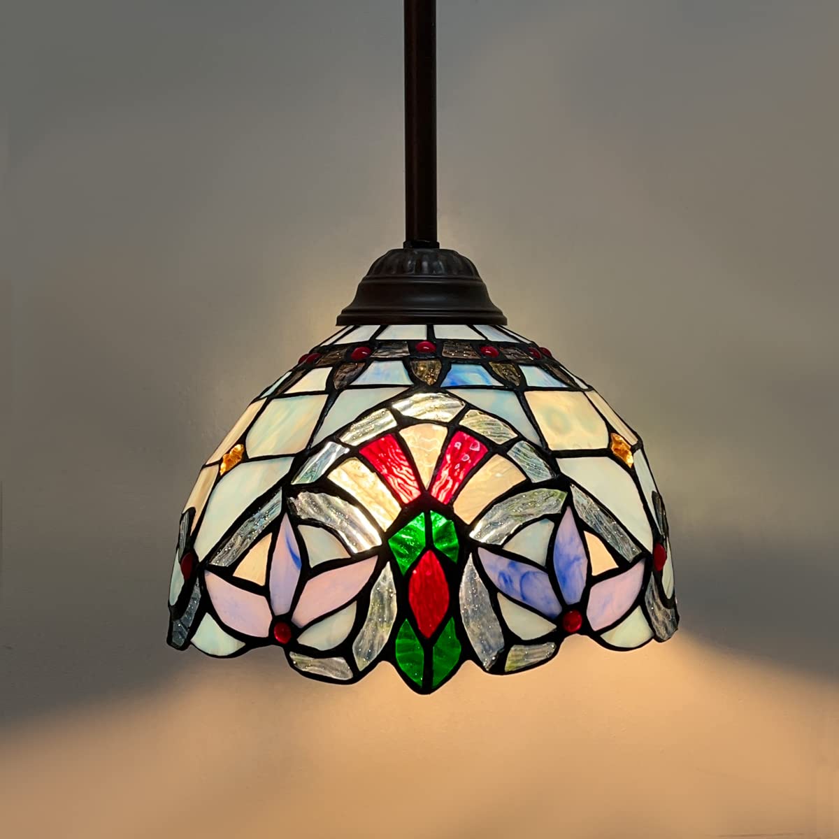 Tiffany Style Mini Pendant Light - Capulina Light Blue Victorian Stained Glass Hanging Lamp for Kitchen Island, Dining Room, Bar, Hallway & Home Office | Elegant Vintage Lighting for Restaurants, Cafés and Home Decor