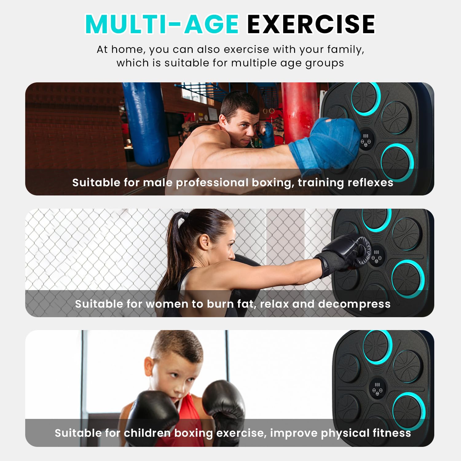 Smart Music Boxing Machine for Adults & Kids - Wall Mounted Punching Pad with Beat Sync for Home Gym & Fitness Training - Perfect for Boxing Workouts, Stress Relief & Fun Family Exercise
