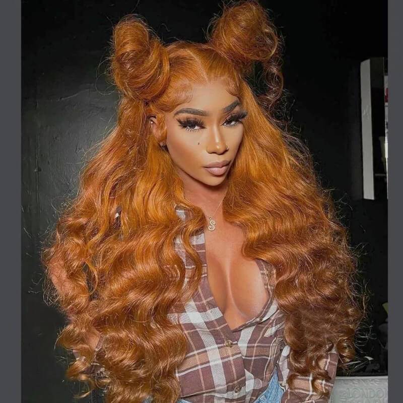 Eullair Ombre Ginger Orange Brown Body Wave Lace Front Wig - 13x4 Transparent Lace Pre-Plucked Human Hair Wigs for Women - Perfect for Daily Wear, Cosplay & Special Occasions