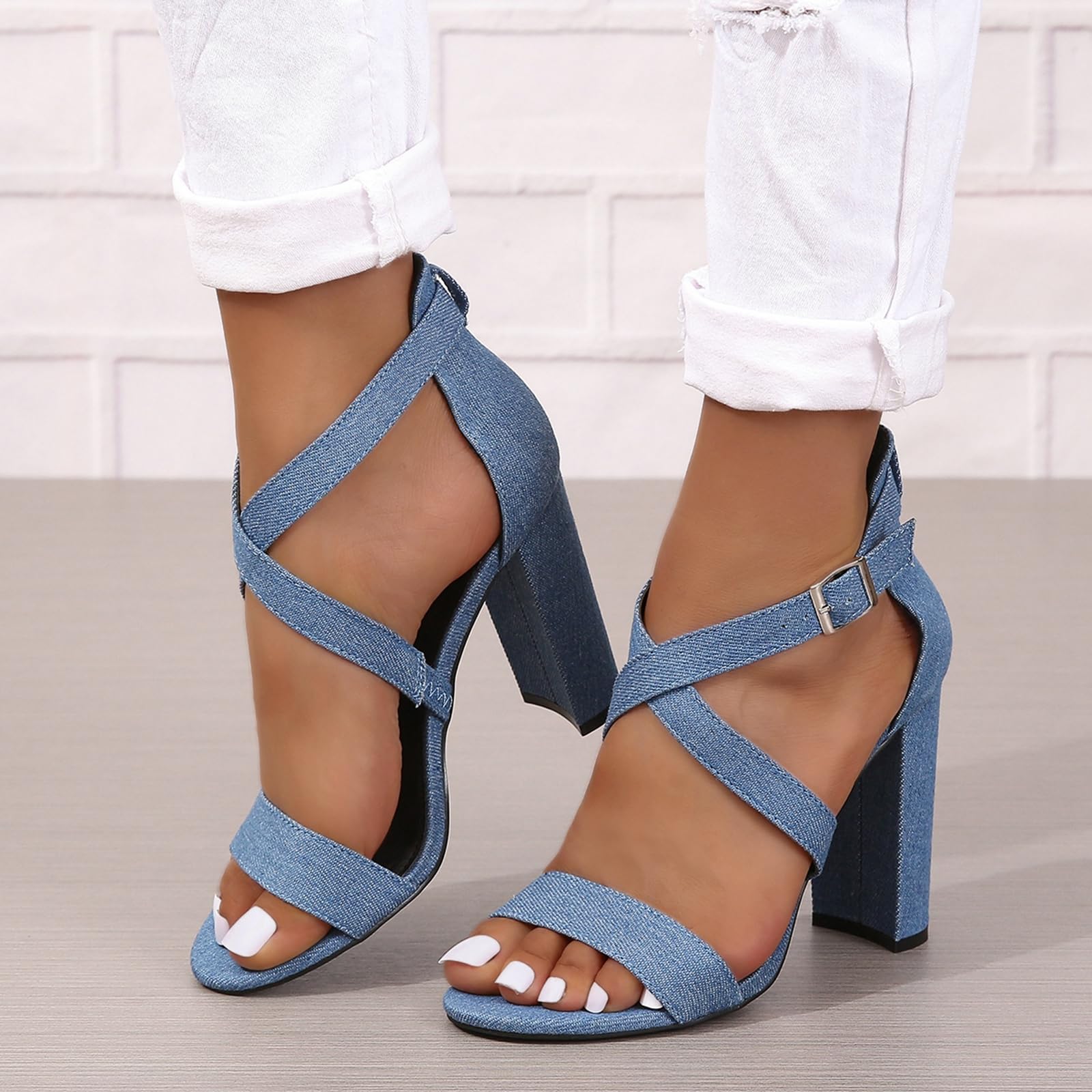 SACFOF Women's Chunky High Heel Sandals - Open Toe Ankle Strap Dress Pumps for Weddings, Parties & Special Occasions | Comfortable Summer Dress Shoes for Women
