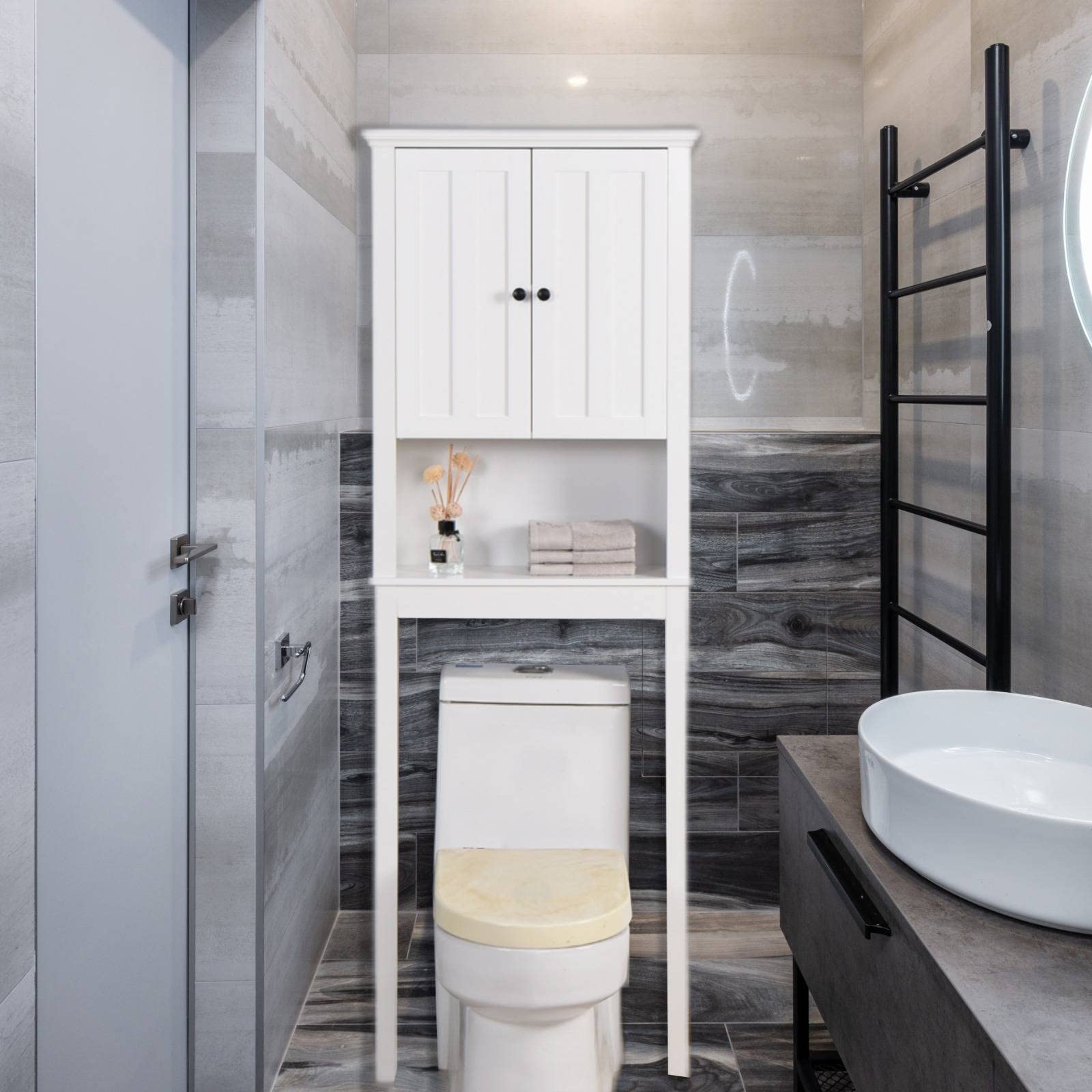 Freestanding Over-The-Toilet Storage Cabinet with Adjustable Shelves - Tall Slim Bathroom Organizer for Towels, Toiletries & More - Perfect for Small Bathrooms, Apartments & Powder Rooms