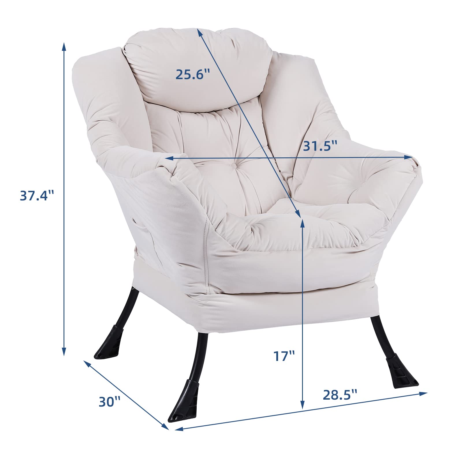 Modern Velvet Fabric Recliner Chair - Plush Upholstered Single Seater Lounge Chair with Armrests & Side Pocket - Soft Contemporary Accent Chair for Living Room, Bedroom & Office - Perfect for Relaxing, Reading or Watching TV (Beige)