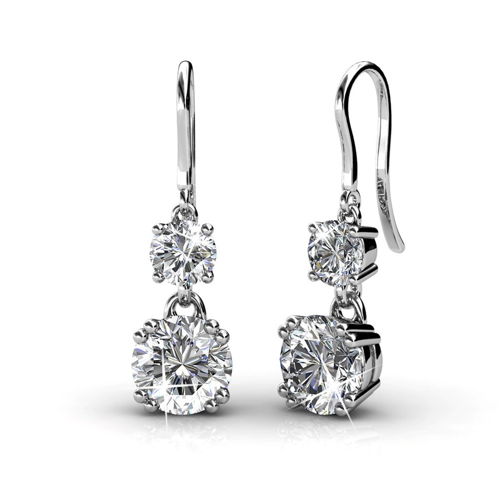 Cate & Chloe Kadence 18k White Gold Plated Dangle Earrings with Round Cut Crystals - Elegant Women's Jewelry for Parties, Weddings & Special Occasions