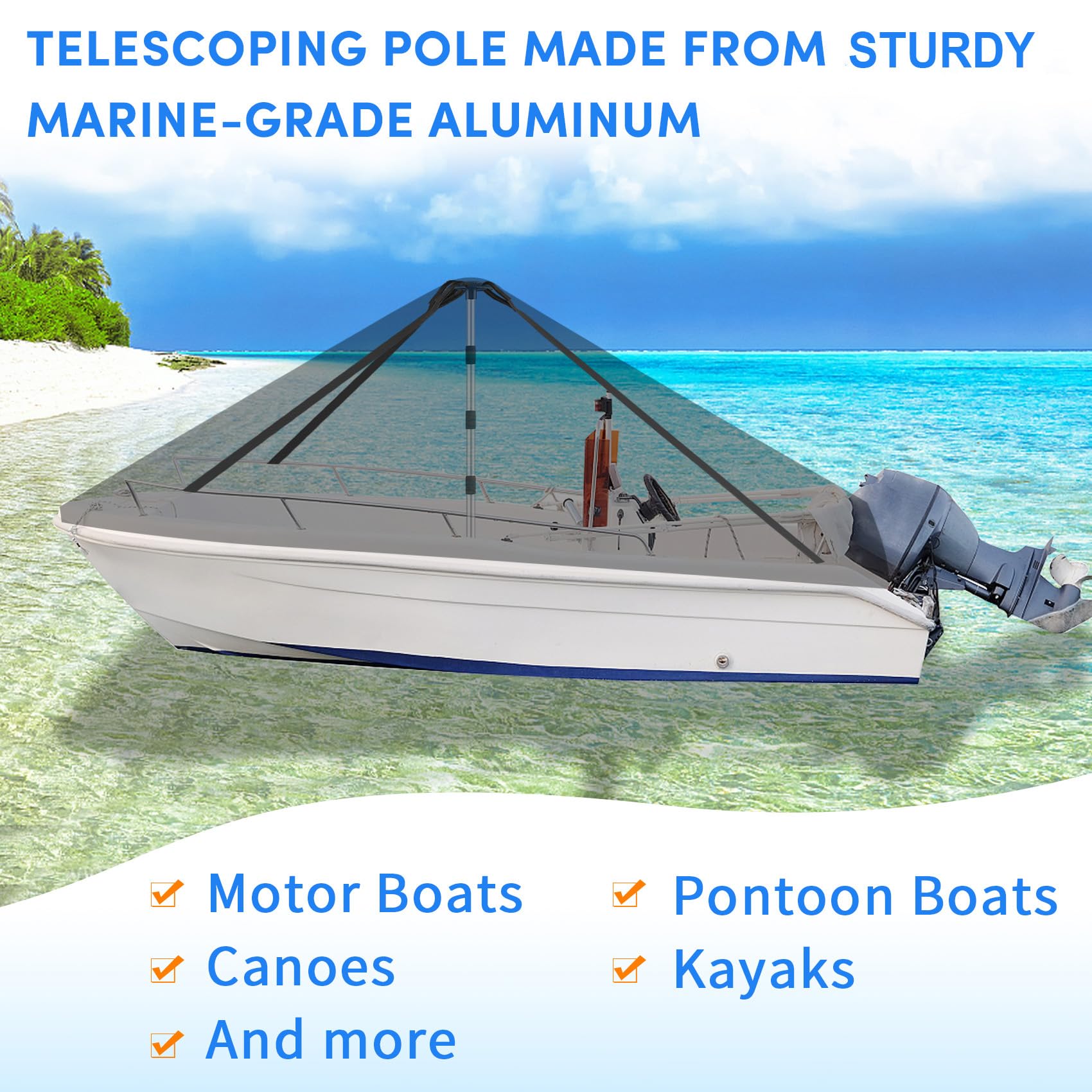 Premium Aluminum Boat Cover Support Poles 2-Pack - Adjustable Height 22” to 57.5” with Heavy-Duty Webbing Straps (Black) - Perfect for Marine Storage, Winter Boat Protection & RV Cover Support