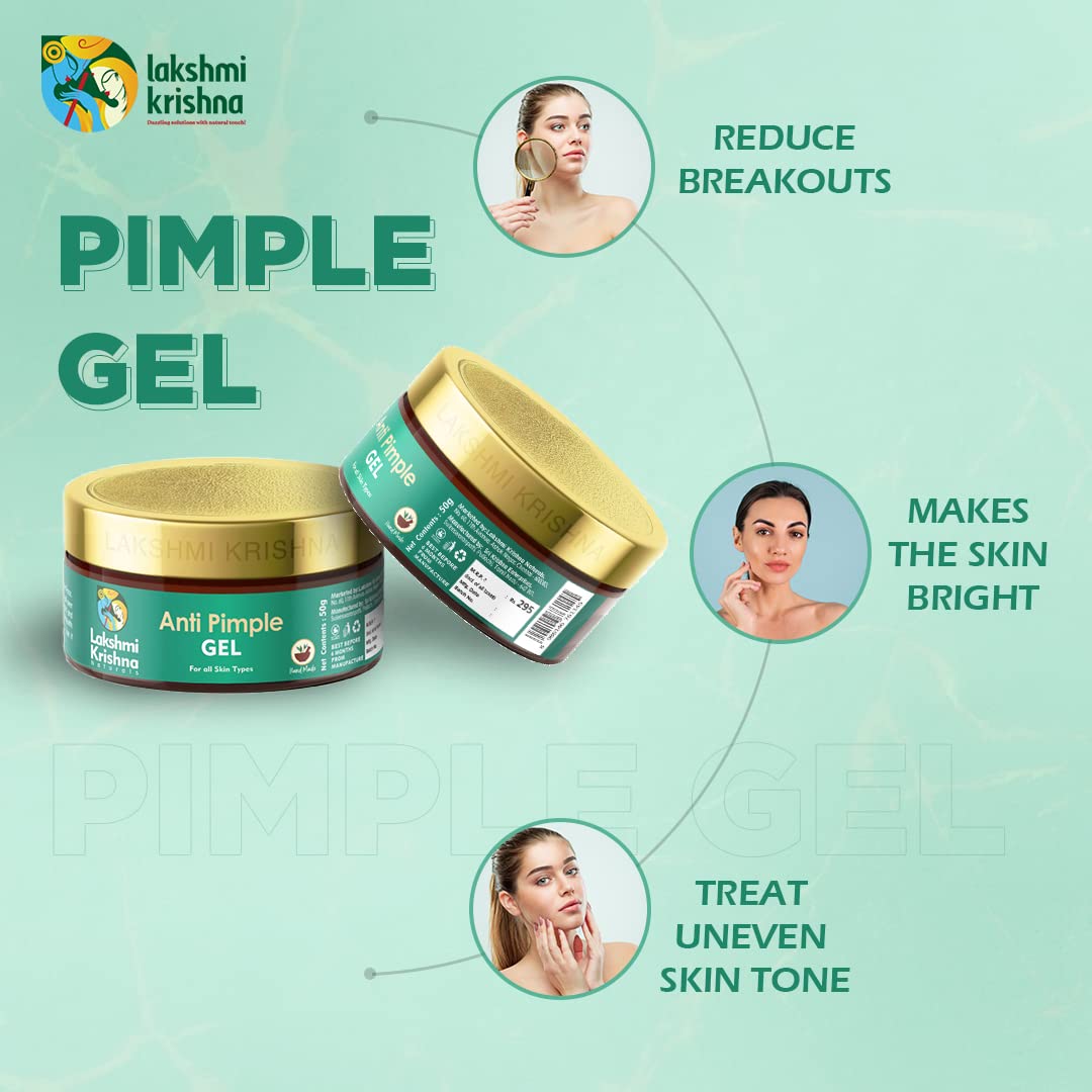 Lakshmi Krishna Natural Pimple Face Gel with Neem & Turmeric - 50g Acne Treatment for Clear Skin | Herbal Anti-Acne Solution for Teens & Adults | Perfect for Daily Skincare Routine & Oily Skin Care