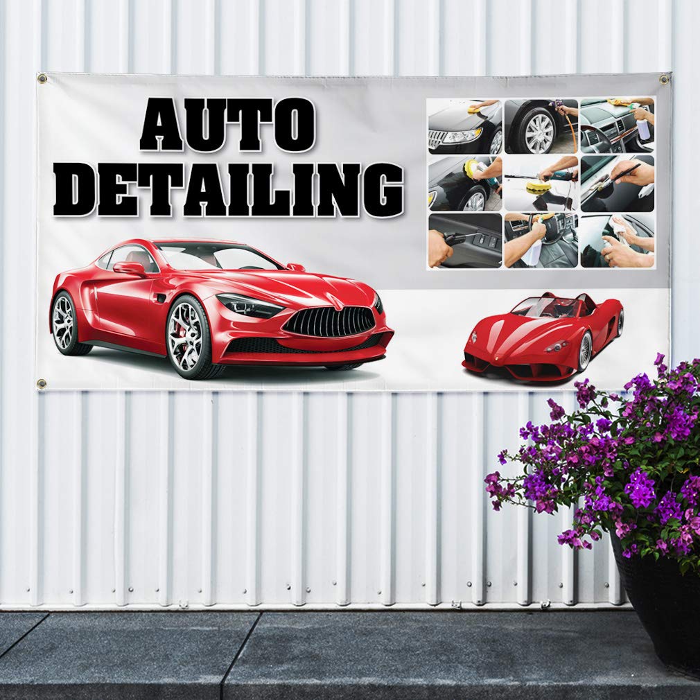 Premium Vinyl Banner Sign for Auto Detailing & Car Wash Advertising - 44x110 Inches (Multiple Sizes Available) with 8 Grommets, Set of 2 - Perfect for Car Dealerships, Auto Shops & Vehicle Detailing Businesses