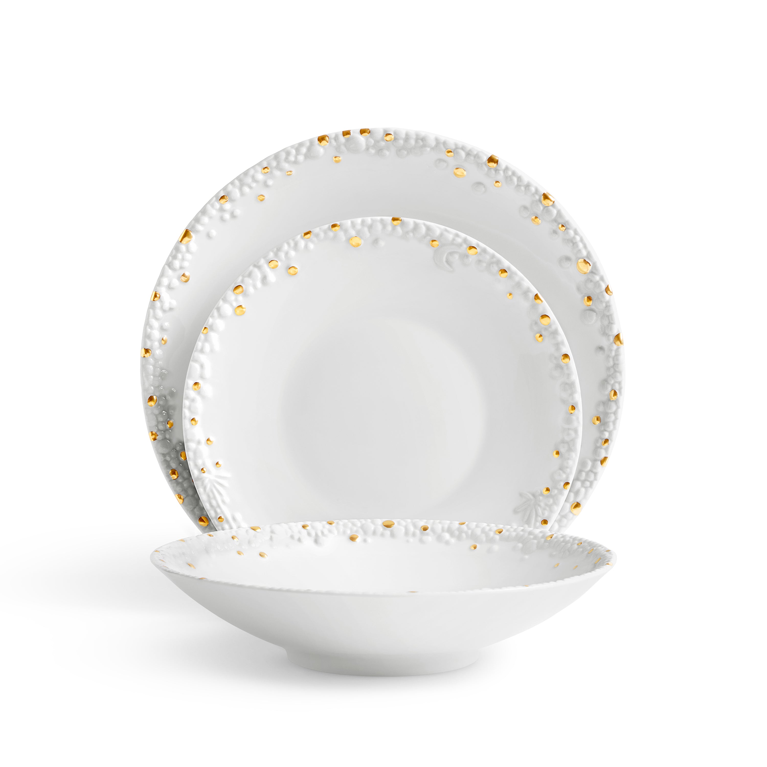 Premium Haas Mojave 3-Piece Dinnerware Set - Elegant White & Gold Porcelain Plates for Fine Dining, Entertaining & Special Occasions