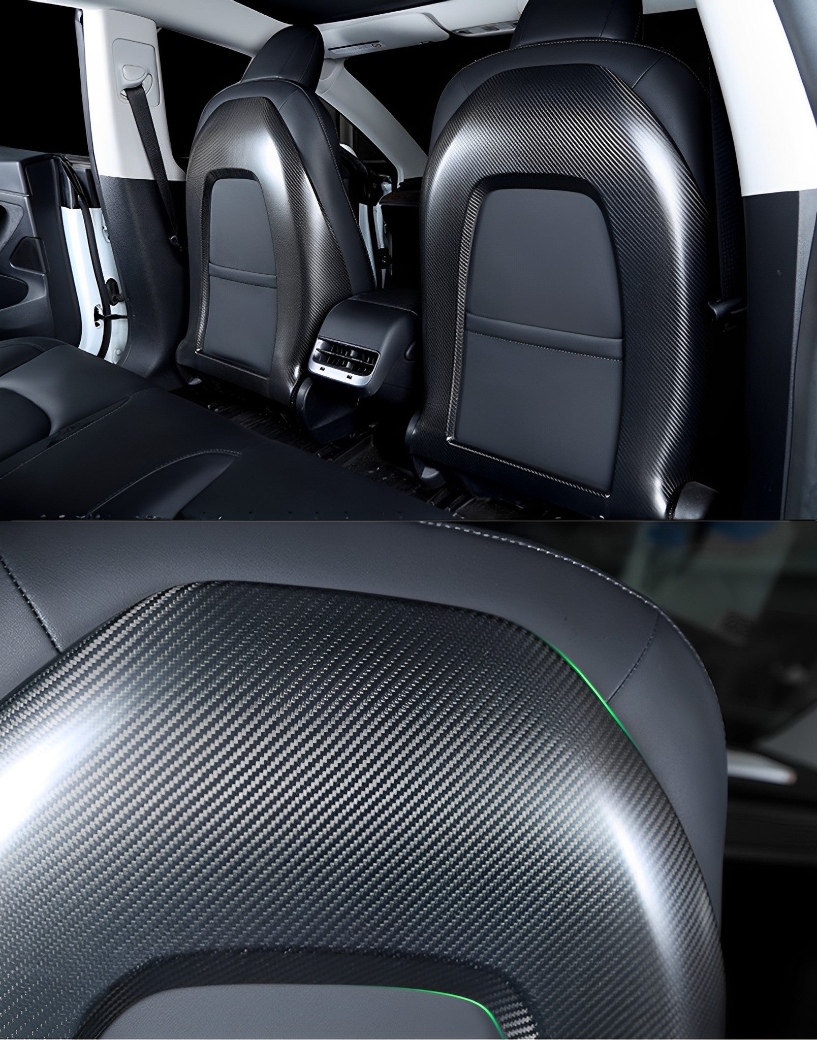 Premium Authentic Carbon Fiber Seat Back Covers for Tesla Model 3 & Model Y – Sporty & Sleek Style – Perfect for Car Enthusiasts & Interior Upgrades