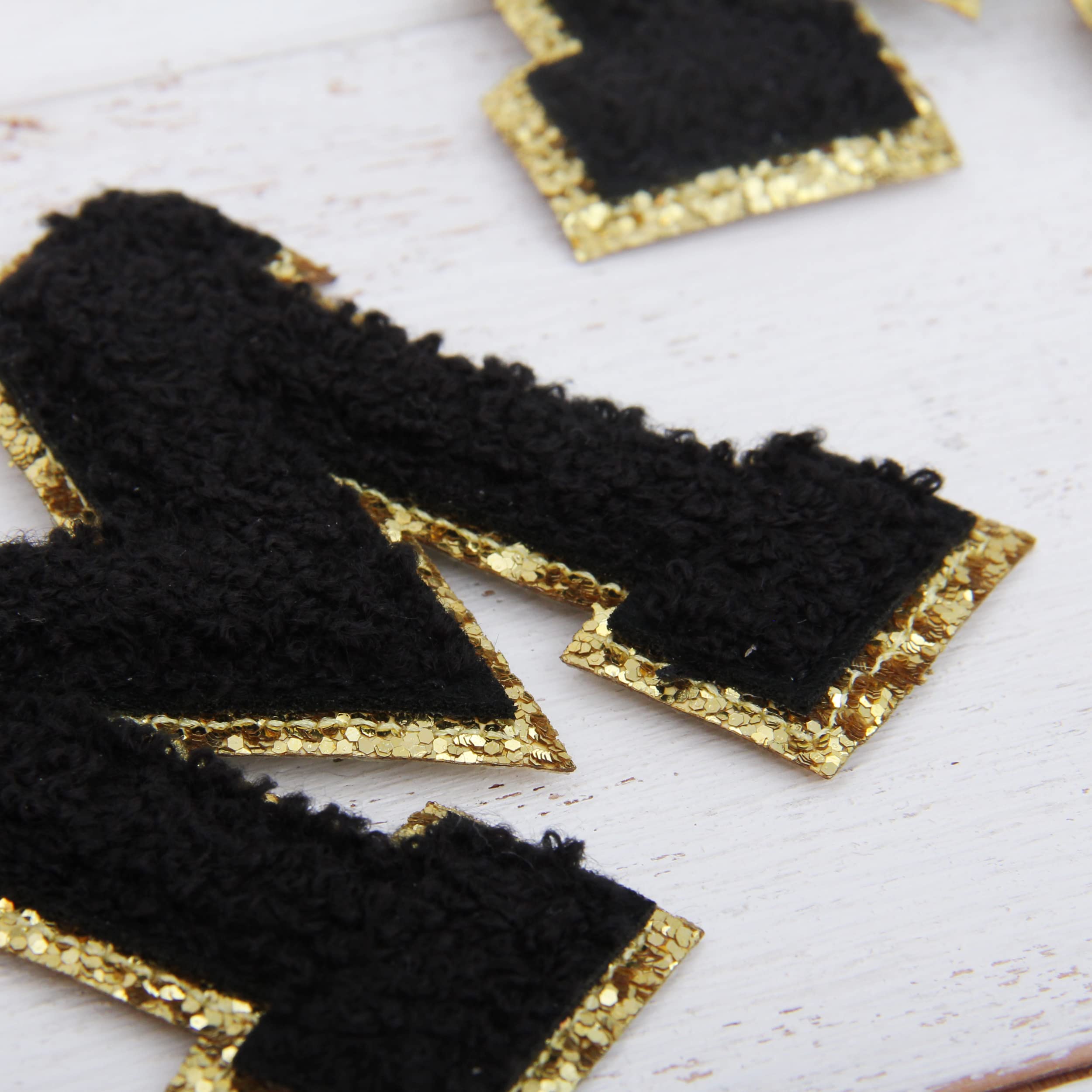 3 Pack Black Chenille Iron On Glitter Varsity Letter Patches - 5cm Tall 
