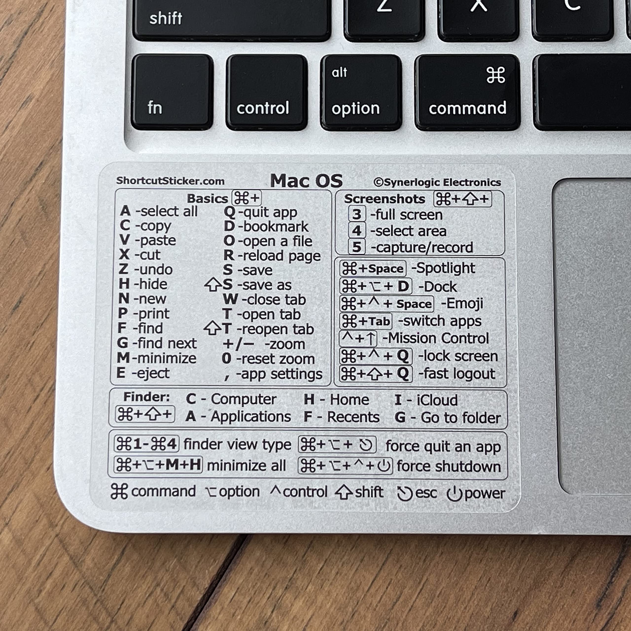 Synerlogic Universal Mac OS Keyboard Shortcut Stickers - No-Residue Transparent Vinyl for MacBook Air/Pro/iMac/Mini - Perfect for Coding, Design & Productivity (Clear)