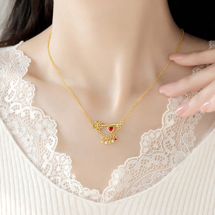 Edwardian Key to Your Heart Necklace with Charm Pendant | XL1319 | Vintage Inspired Jewelry for Women, Romantic Gift for Anniversary, Valentine's Day