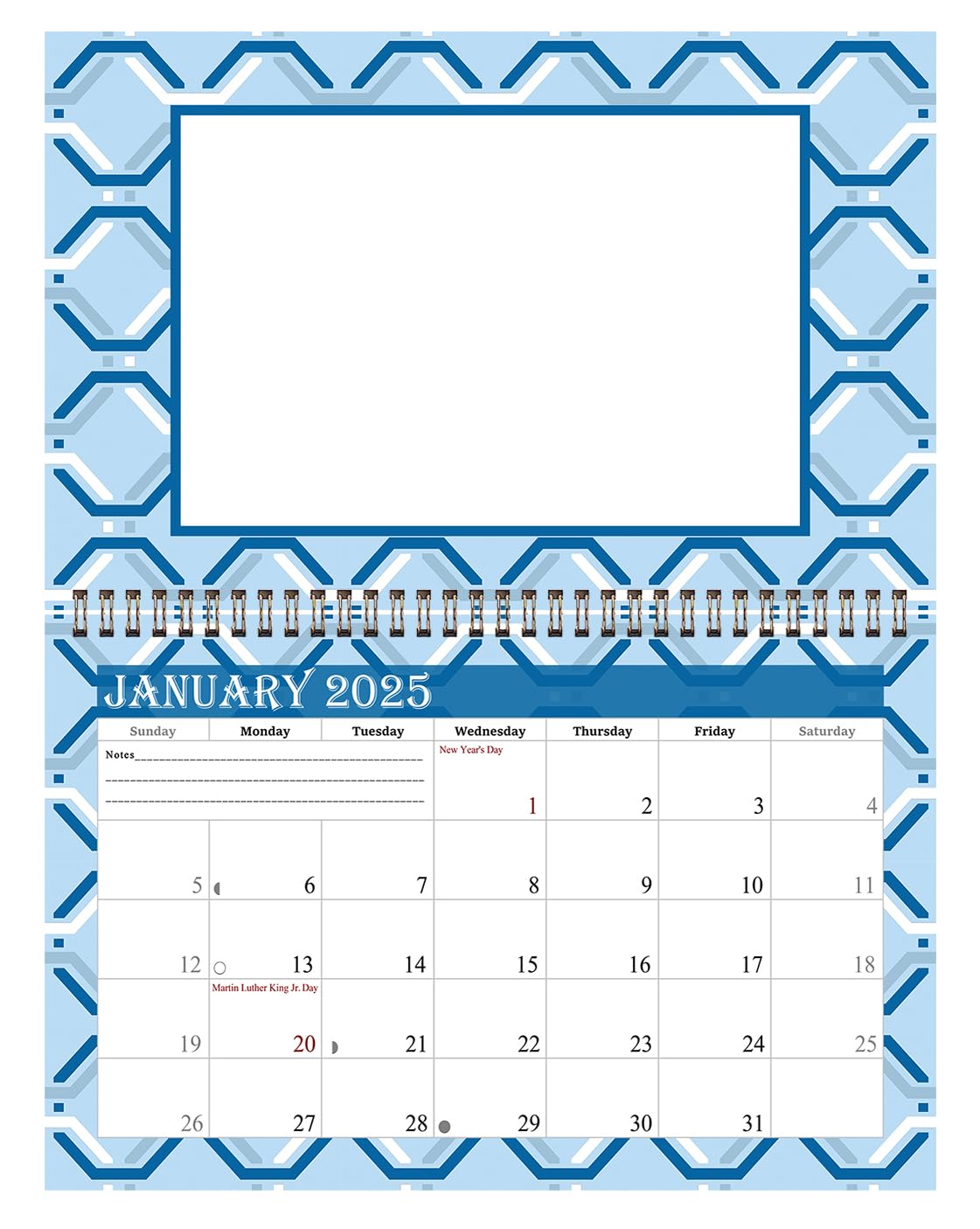 2025 Spiral-Bound Photo Frame Wall Calendar - Customizable 12-Month Desktop & Wall Planner (Geometric Design #004) - Perfect for Home, Office & Gift Giving