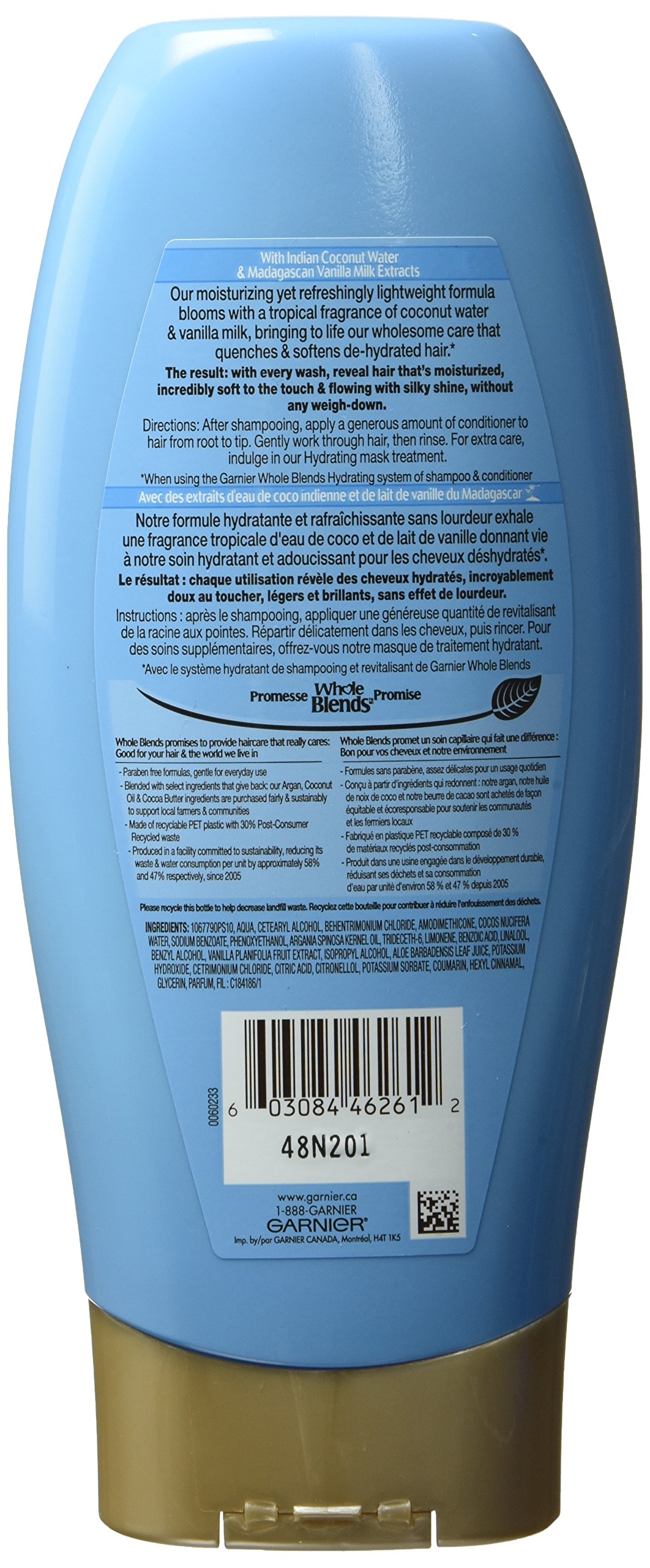 Garnier Whole Blends Hydrating Conditioner for Dry Hair - Coconut Water & Vanilla Milk Extracts - 12.5 fl oz - Deep Moisture & Repair - Perfect for Damaged, Frizzy Hair - Salon-Quality Hair Care at Home