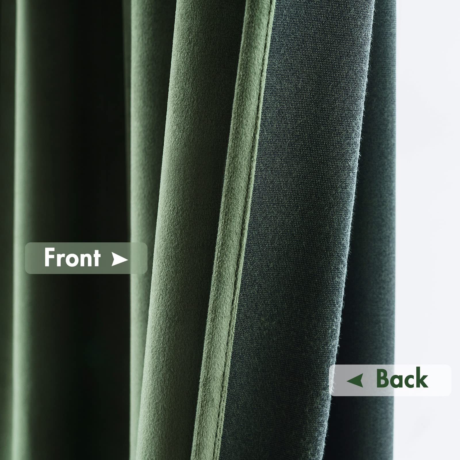 MIULEE Olive Green Velvet Thermal Insulated Blackout Curtains - 108 Inch Long Rod Pocket Drapes for Bedroom & Living Room (Set of 2) - Perfect for Light Blocking, Energy Saving & Home Decor