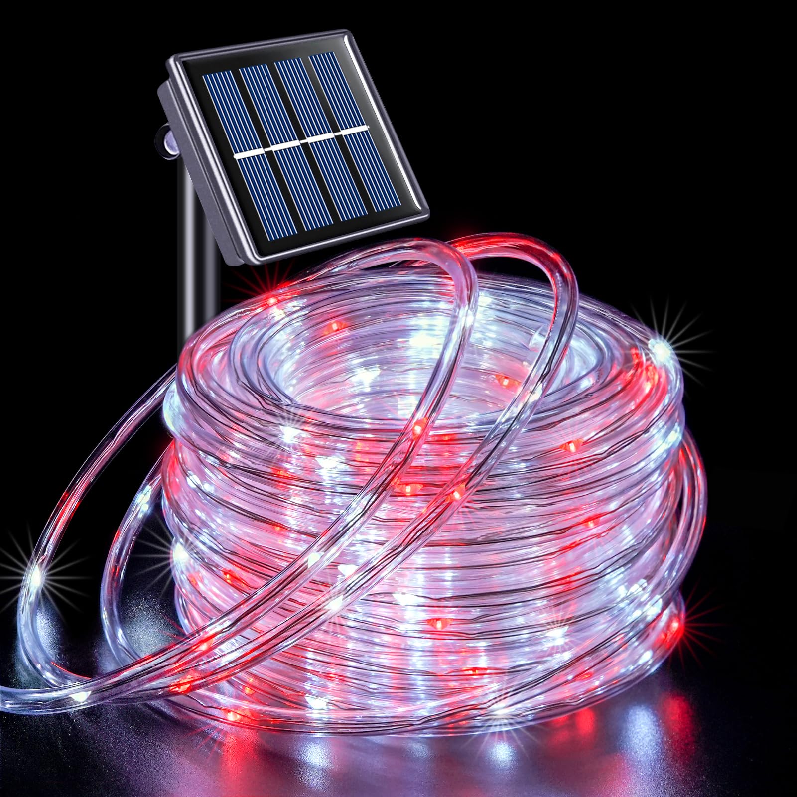 JMEXSUSS 200 LED Solar Christmas Rope Lights - 72ft Outdoor Waterproof String Lights with 8 Lighting Modes (Red & White) - Perfect for Fence, Yard, Walkway, Garden, Patio & Holiday Decorations