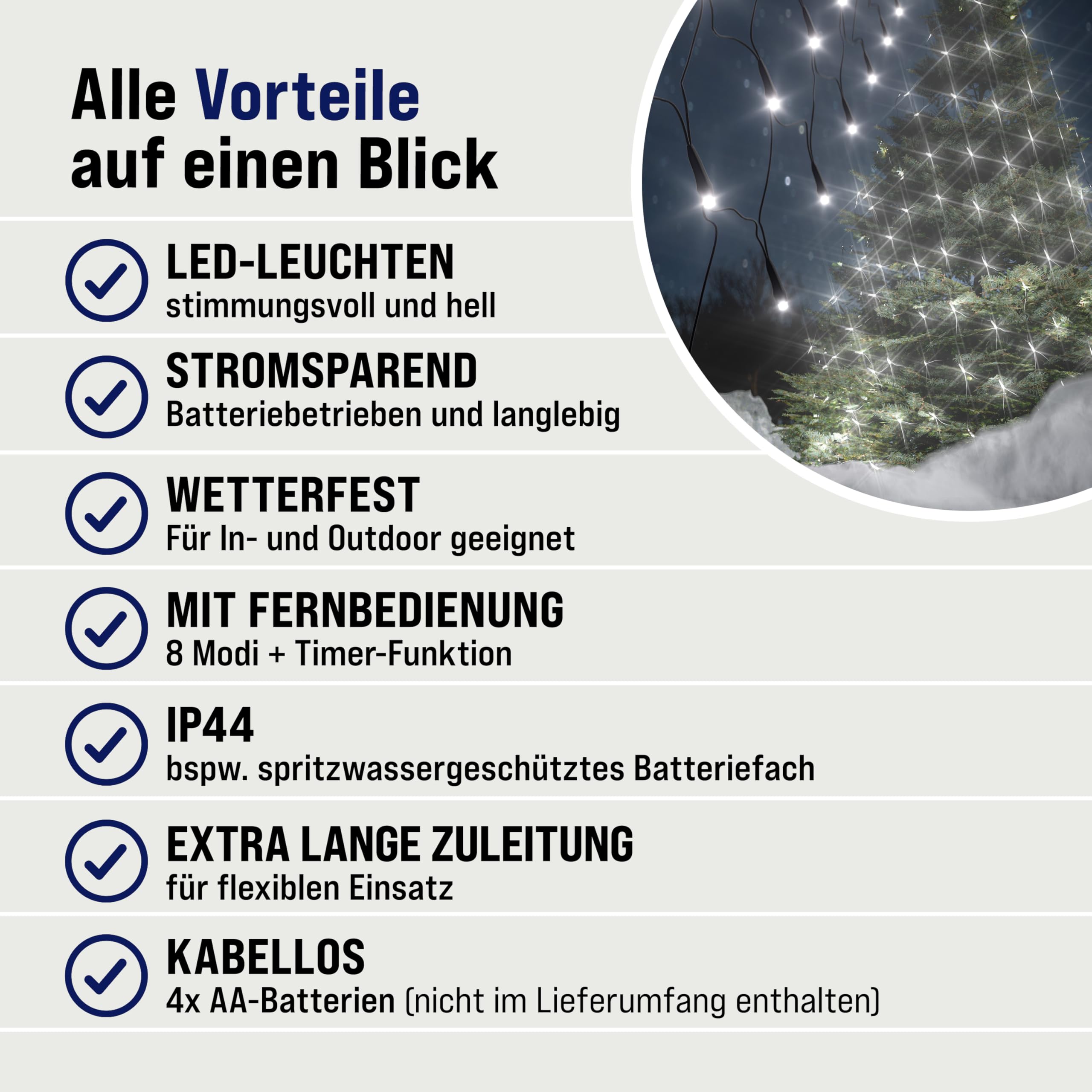 Monzana® 100 LED Fairy Lights with Remote Control, Timer, 8 Lighting Modes & Dimmable - IP44 Waterproof for Indoor/Outdoor Christmas Decorations - 120x120cm White String Lights for Bedroom, Garden, Party, Wedding