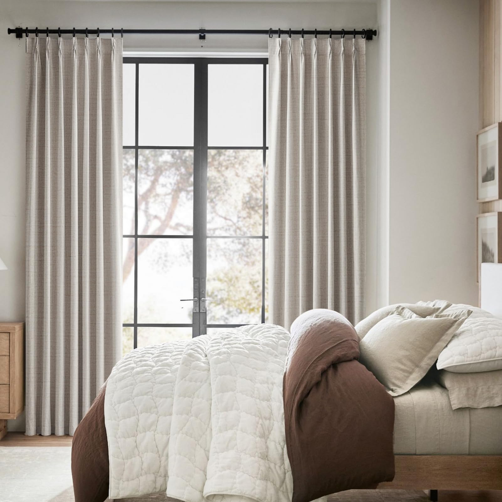 Premium 120 Inch Blackout Linen Curtains for Bedroom - Ceiling Mount Pinch Pleated Drapes with Back Tab, Thermal Insulated Sliding Door Panels for Patio, Farmhouse & Large Windows (Set of 2) - Perfect for Light Control & Privacy in Living Room, Nursery or Home Office