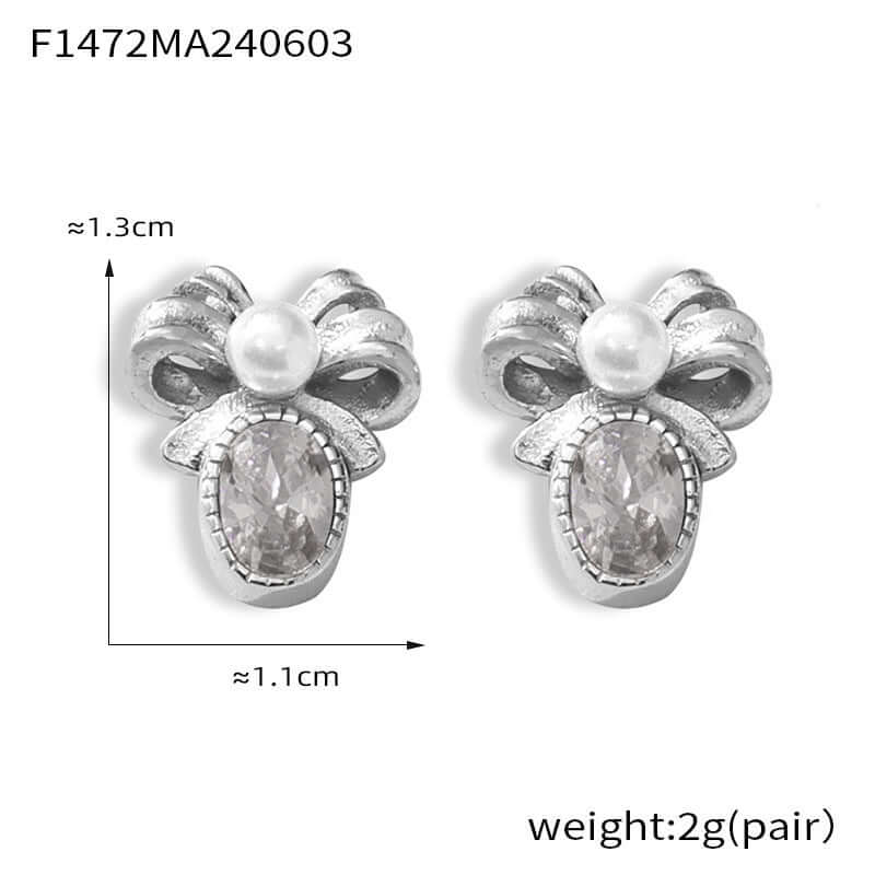 Antique Pearl Bow French Style Stud Earrings for Women - Vintage Gold Plated Jewelry Gift - F1472 | Perfect for Weddings, Parties & Special Occasions
