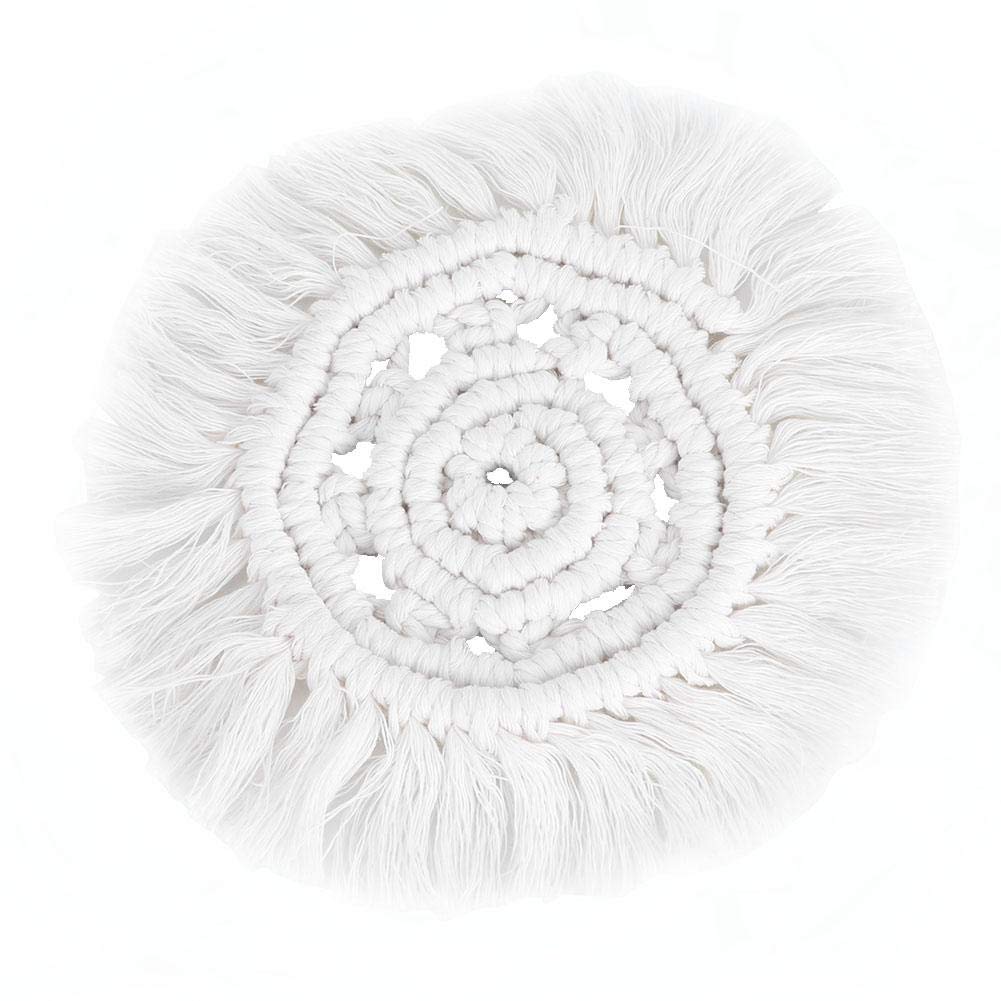 Nordic Style Handwoven Cup Coaster with Tassel - Kitchen & Coffee Accessories for Home, Office, Hotel Decor (Offwhite) | Perfect for Coffee Shops, Tea Parties & Dining Table Settings