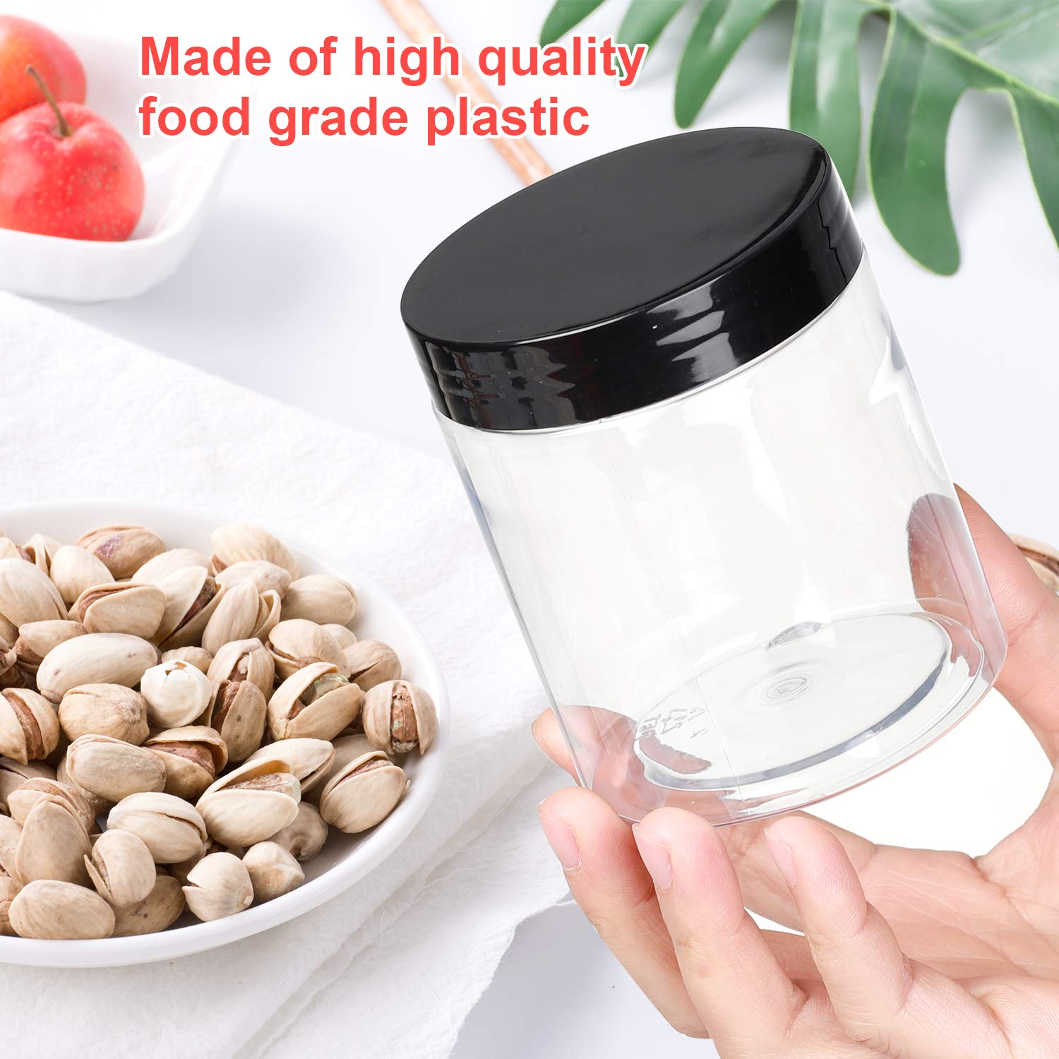 8 OZ Clear Plastic Jars with Airtight Lids - 24 Pack BPA-Free Food Storage Containers for Dry Goods, Spices, Creams & DIY Slime | Kitchen Pantry Organization & Craft Supplies Storage