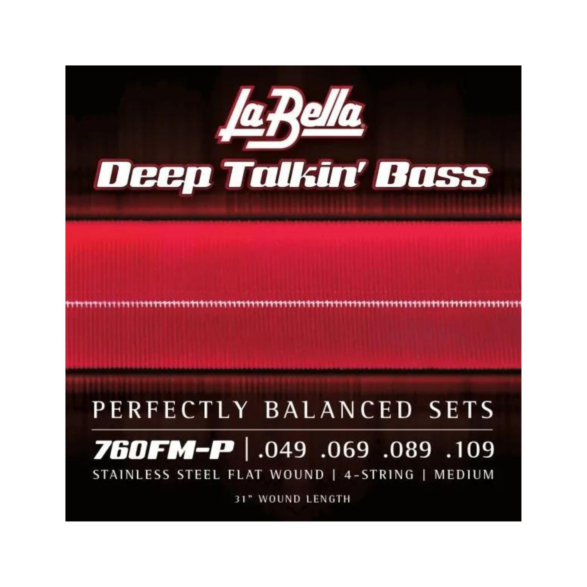 La Bella 760FM-P Deep Talkin' Stainless Steel Flatwound Bass Guitar Strings - Medium Gauge (49-109), 31