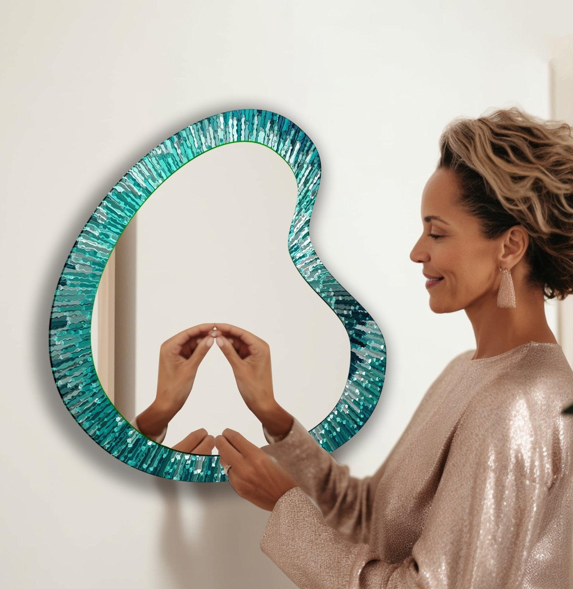 Abstract Green Lines Modern Wall Mirror - Decorative Home Accent for Living Room, Bedroom & Entryway - Stylish & Contemporary Design