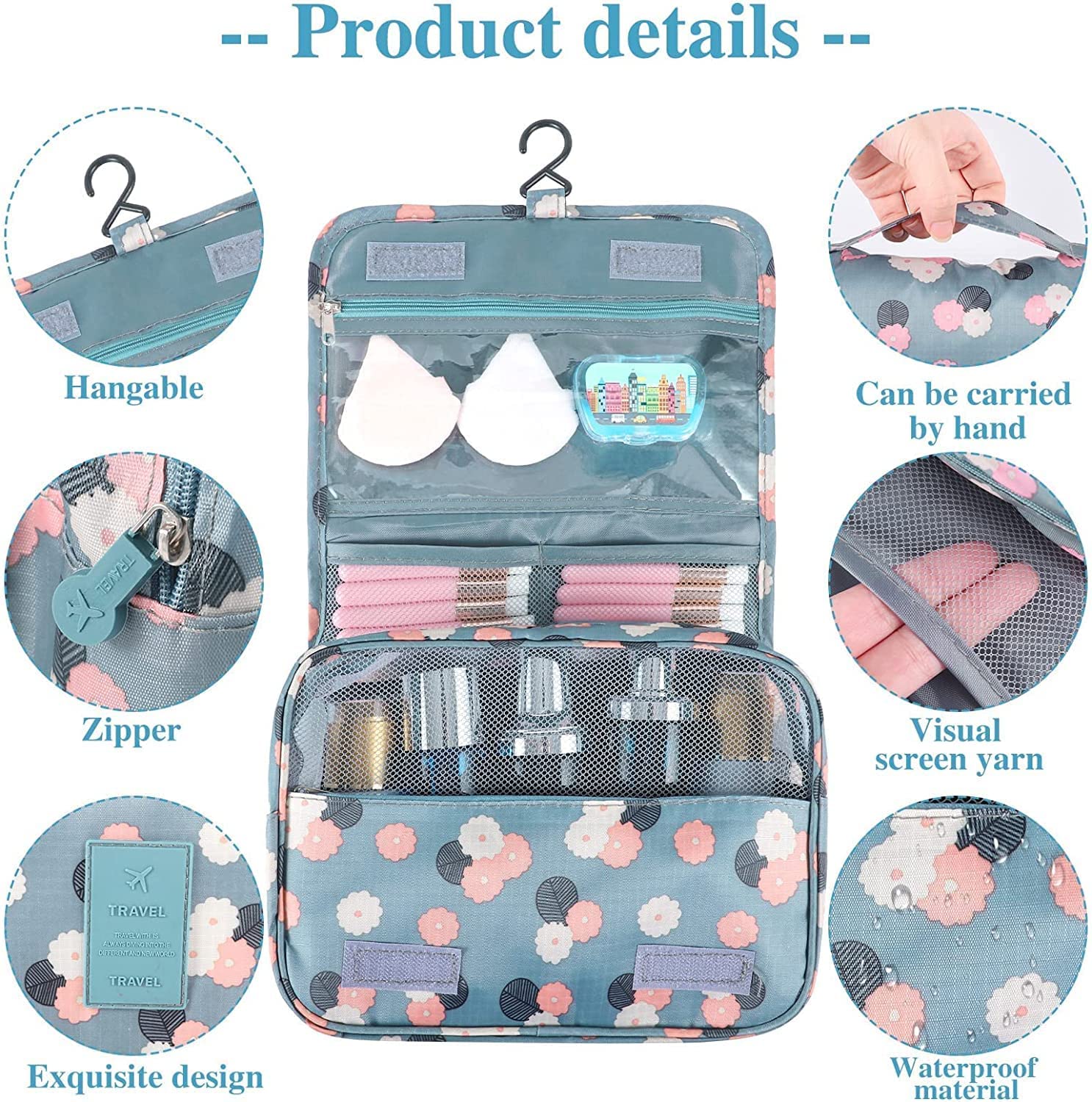 Emergity Portable Travel Makeup Pouch - Waterproof Cosmetic Bag for Women | Vanity & Toiletry Organizer | Perfect for Travel, Gym, and Daily Use