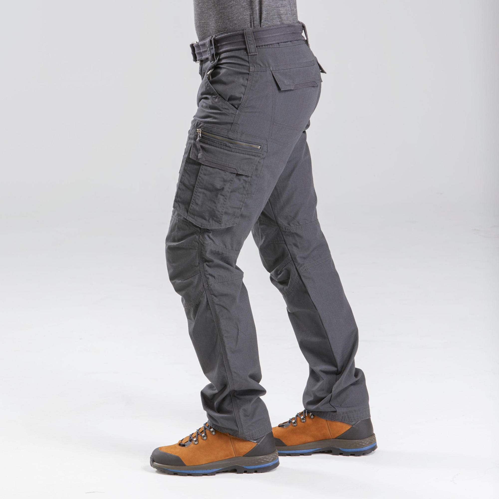 Forclaz Men's Travel Backpacking Cargo Pants - Lightweight Quick-Dry Hiking Pants with Multiple Pockets, TRAVEL 100 Grey - Perfect for Outdoor Adventures, Camping & Travel