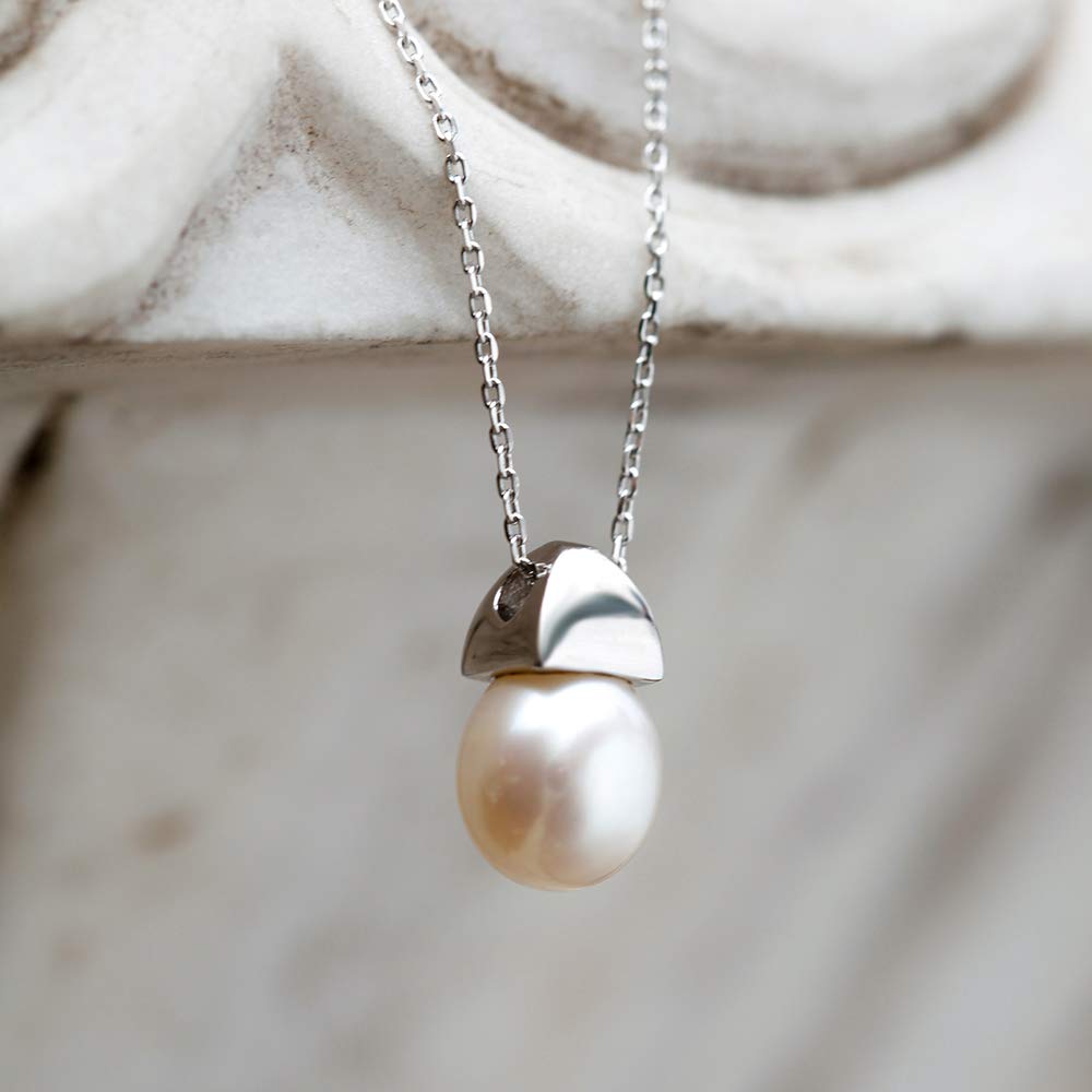 Fei Liu 925 Sterling Silver Pearl Pendant Necklace for Women - Elegant Jewelry Gift Box - Perfect for Weddings, Anniversaries & Special Occasions
