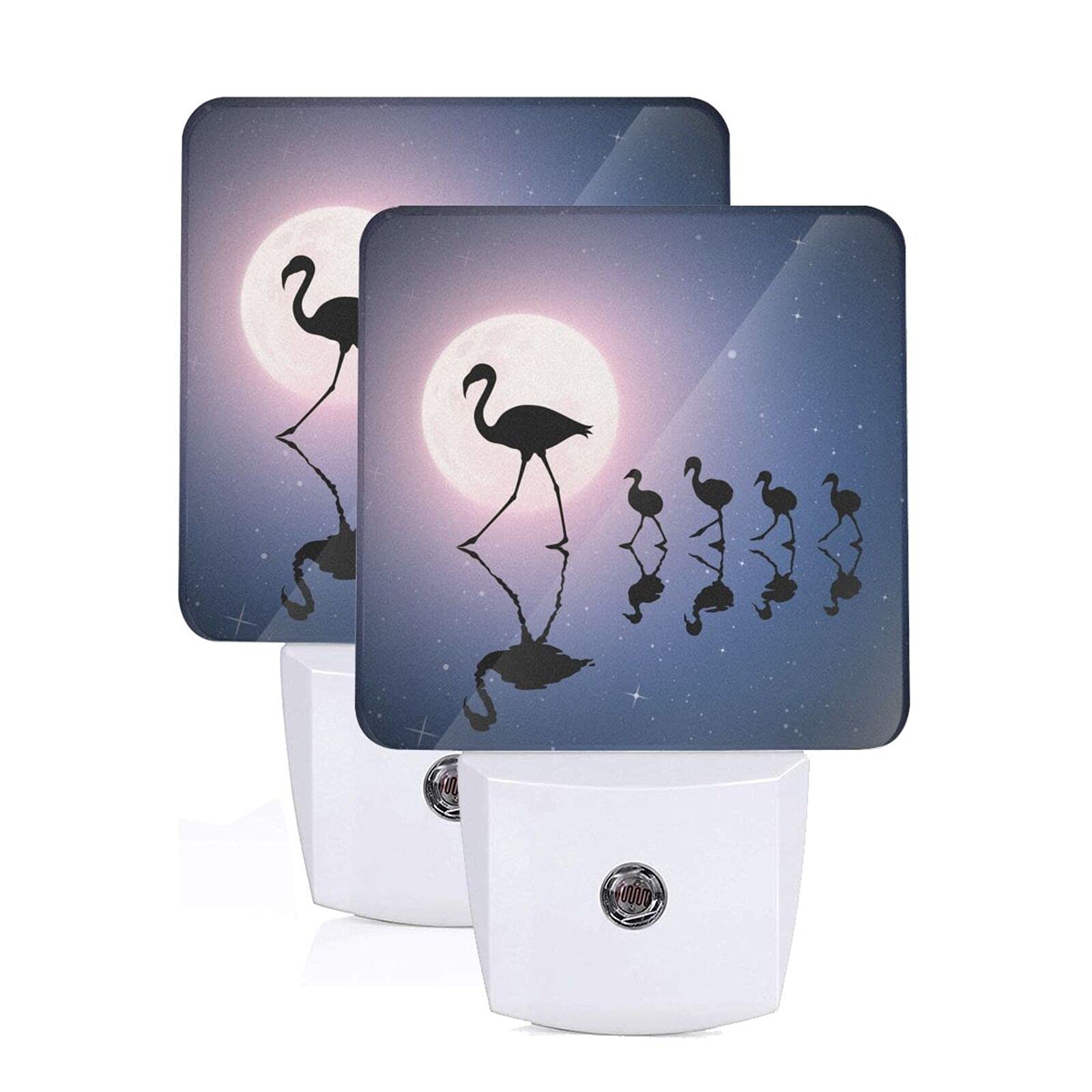 2 Pack Moon Flamingo LED Night Light with Auto Dusk to Dawn Sensor - Plug in Decorative Bedroom Lamp for Kids & Adults - Perfect for Nursery, Bedside, Hallway and Home Decor Lighting