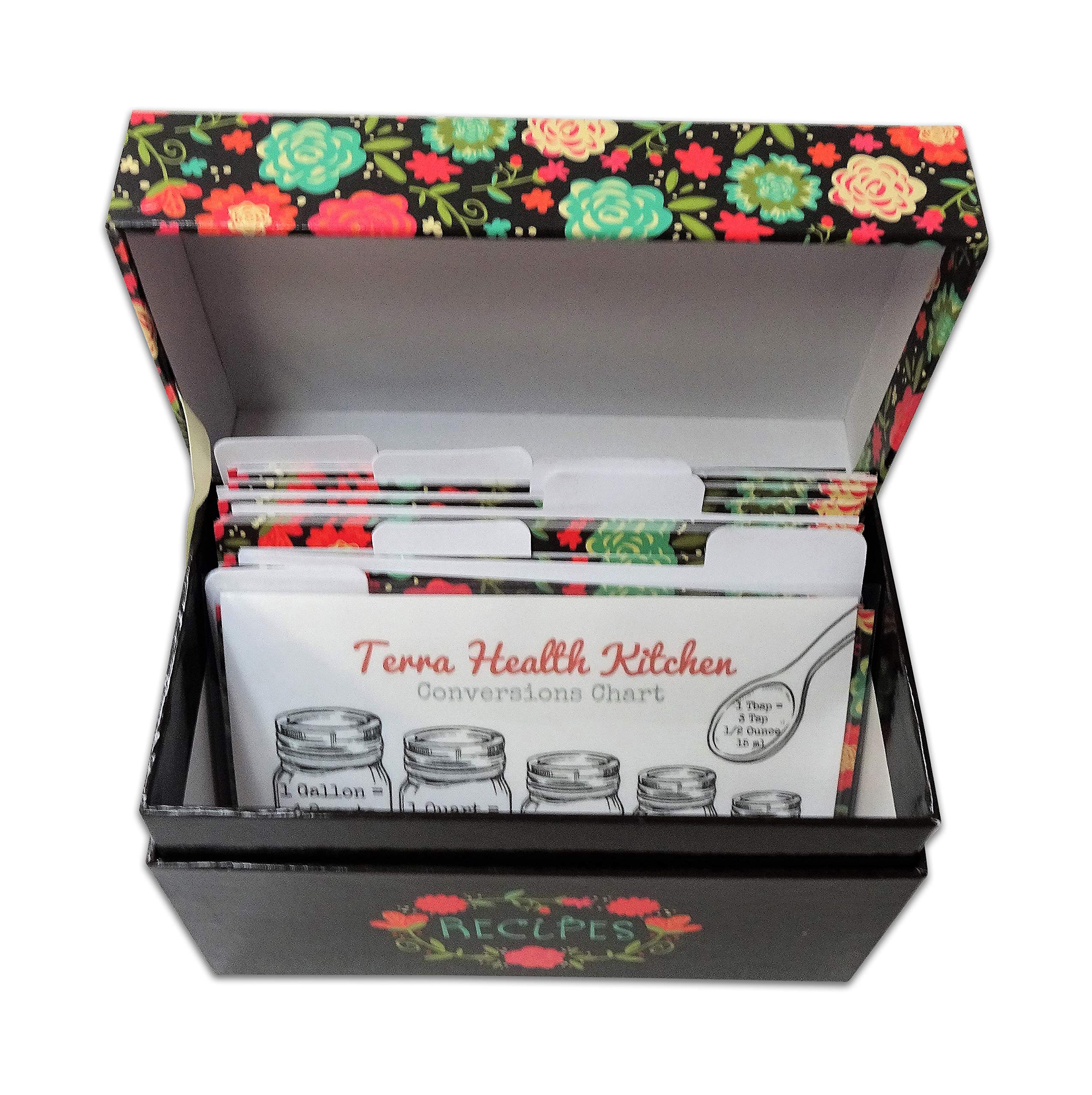 100+ Piece Recipe Box Set with Recipe Cards, Memo Pad, Kitchen Timer & Conversion Chart - Floral Design for Organized Cooking & Baking | Perfect Gift for Home Chefs & Food Lovers