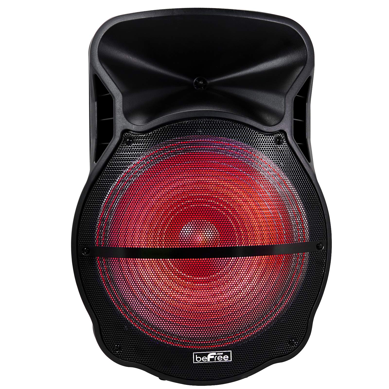 beFree Sound 18 Inch Bluetooth Party Speaker - Portable Rechargeable Wireless Speaker with LED Lights, USB/SD Playback, Mic/Guitar Inputs & FM Radio - Perfect for Outdoor Parties, Beach Gatherings & Home Entertainment