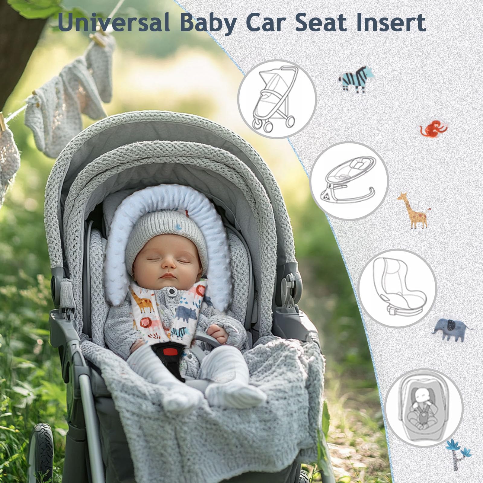 Soft Minky Dot Baby Car Seat Cushion - Infant Head Support & Strap Covers for Strollers, Swings, Bouncers