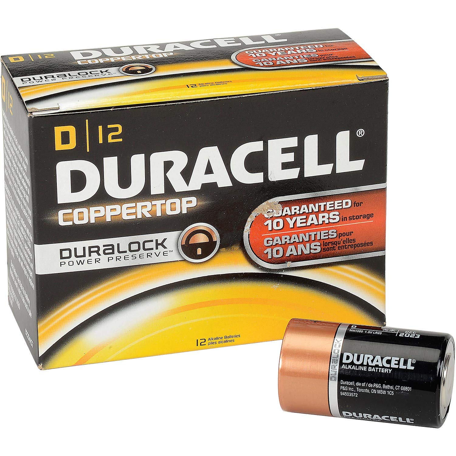 Duracell Coppertop D Batteries with Duralock Power Preserve - 12 Pack | Long-Lasting Power for Flashlights, Toys, Radios & Emergency Kits