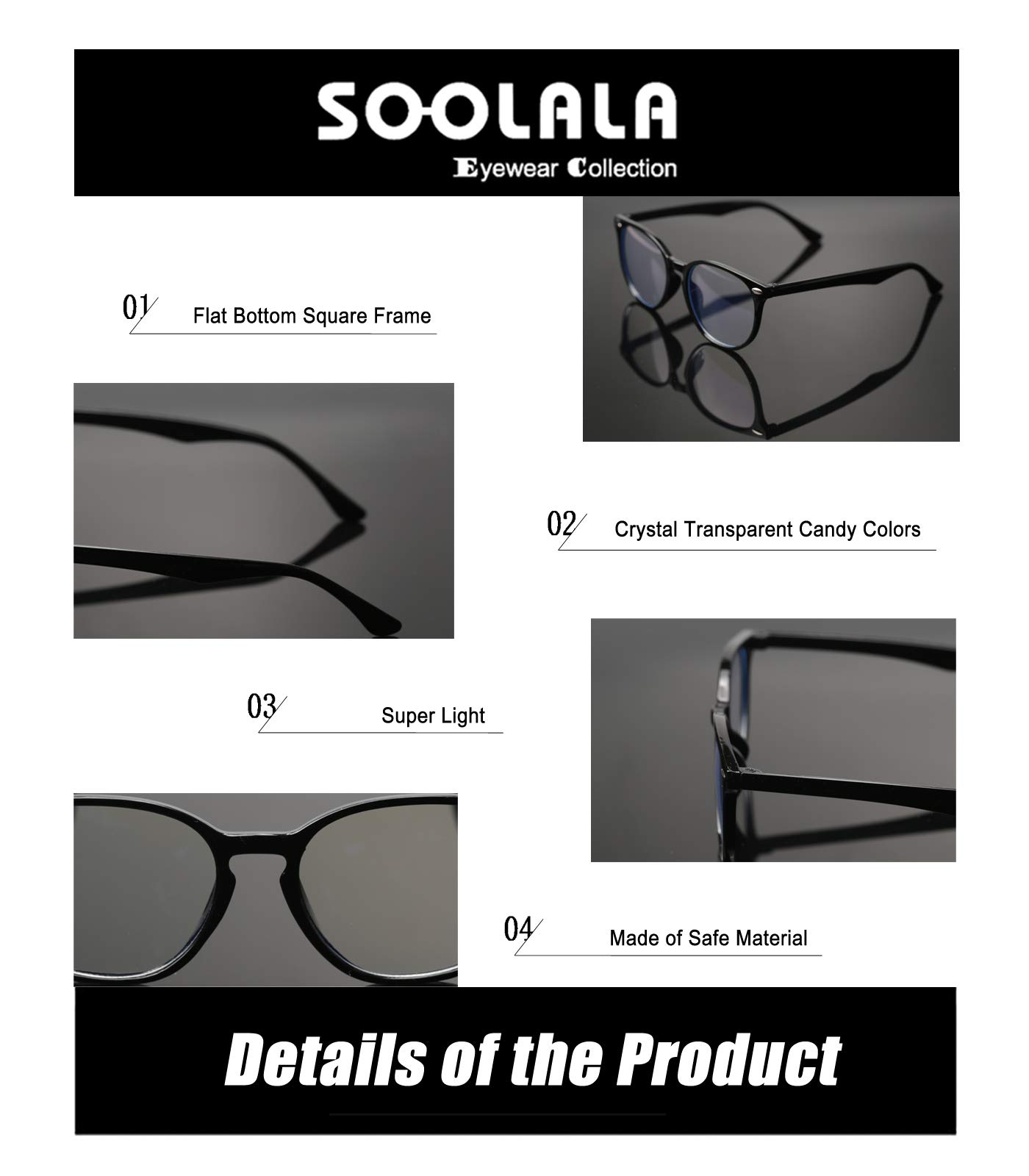 SOOLALA Women's Blue Light Blocking Glasses for Computer & Reading - Anti Eye Strain, Clear Lens, Lightweight & Comfortable - Perfect for Office, Gaming & Digital Screen Use