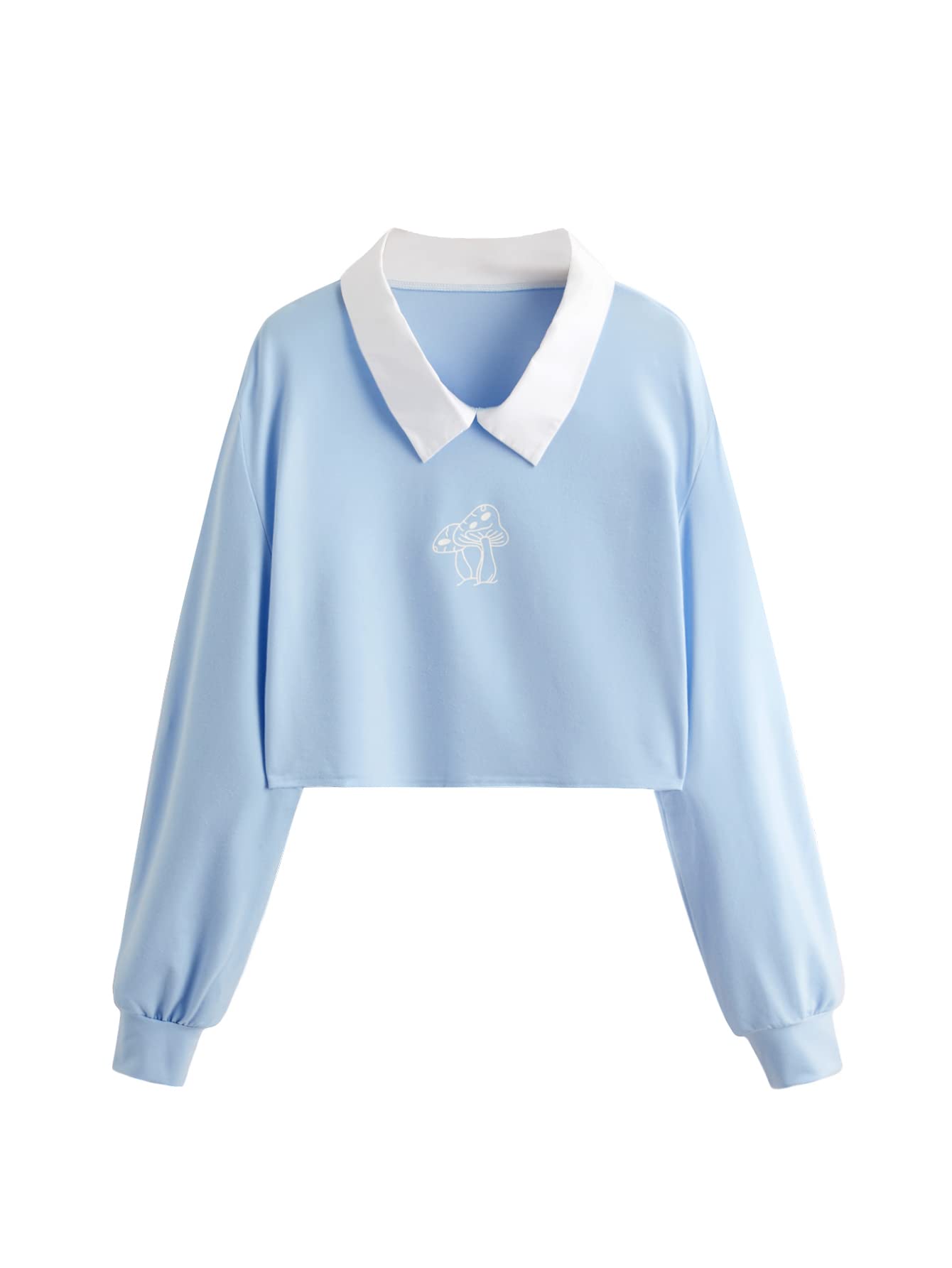 SweatyRocks Women's Color Block Long Sleeve Crop Top - Casual Collar Tee Shirt for Women | Perfect for Everyday Wear, Street Style & Layering Outfits
