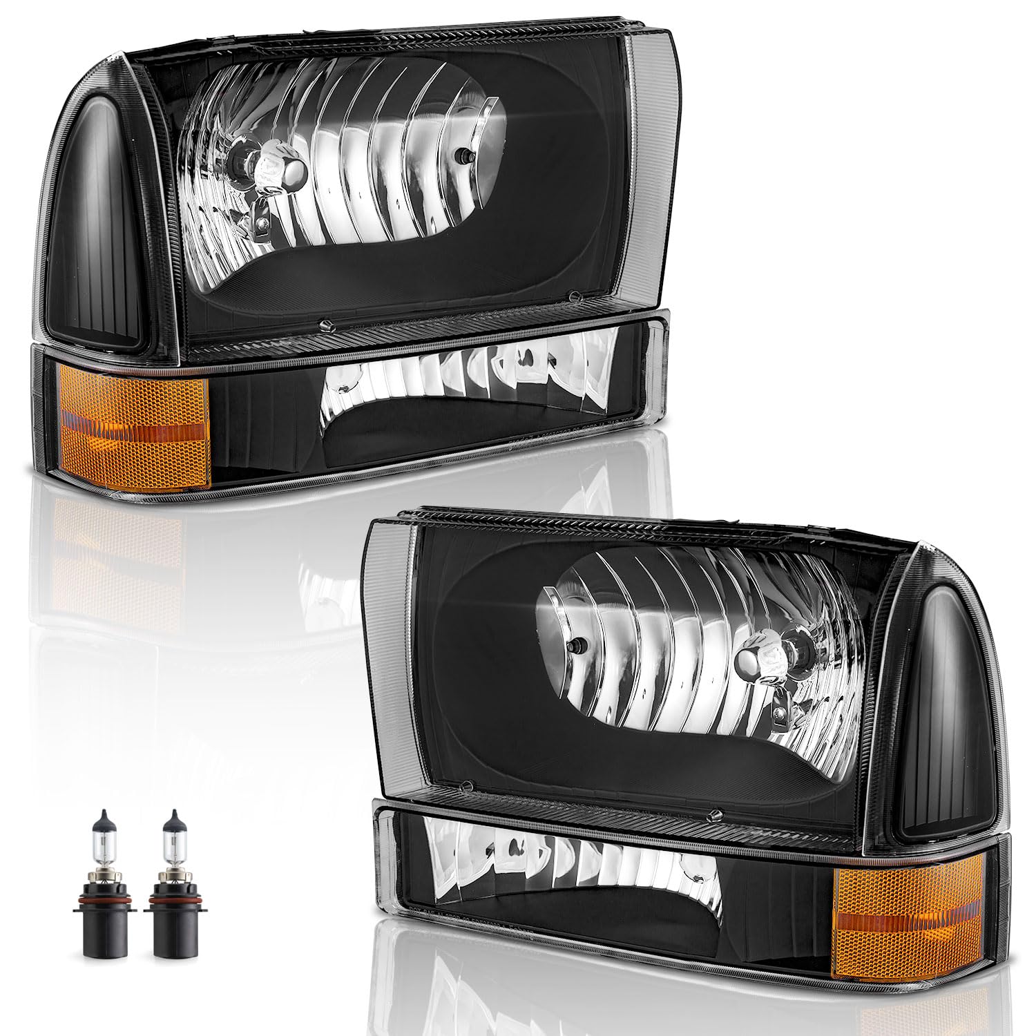 Ford Super Duty F250 F350 Headlight Assembly with Bulbs for 99-04 Models - Perfect for Night Driving & Off-Road Use